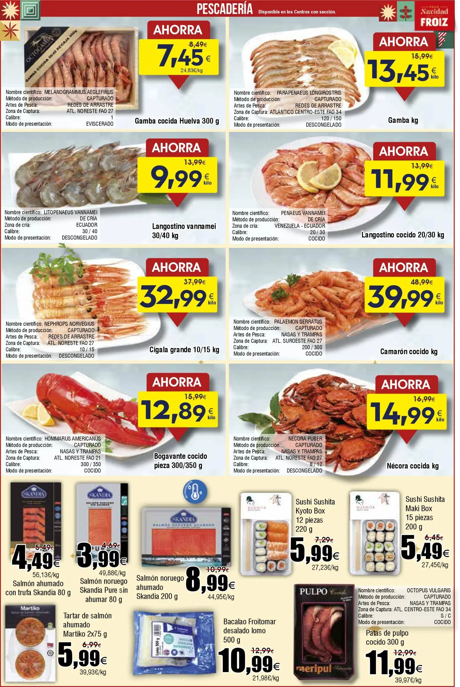 Froiz folleto │ válido desde el 18.12.2025 | Página: 8 | Productos: Salmón ahumado, Σιδερώστρα, Langostino, Gamba