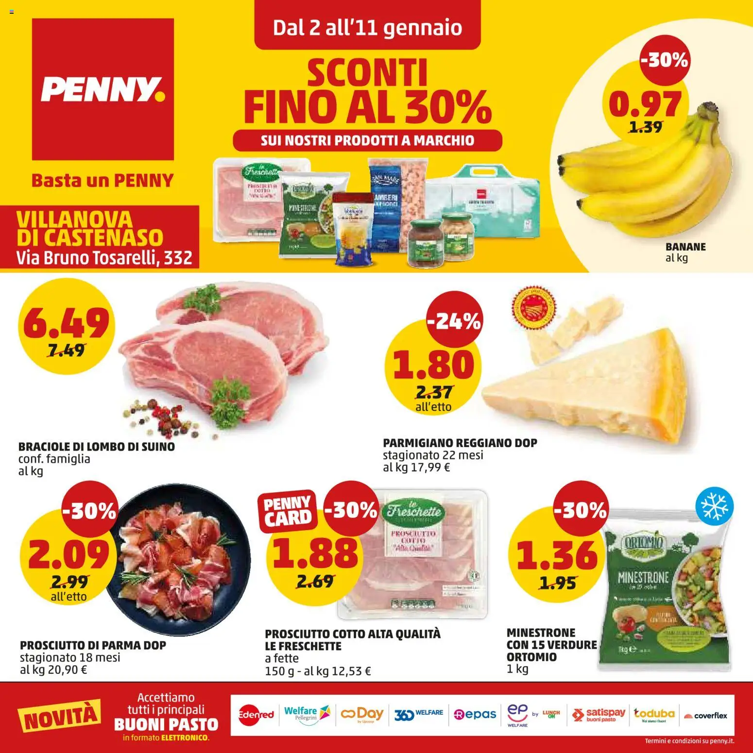Volantino PENNY del 02.01.2026 | Pagina: 1 | Prodotti: Verdure, Suino, Prosciutto, Parmigiano reggiano