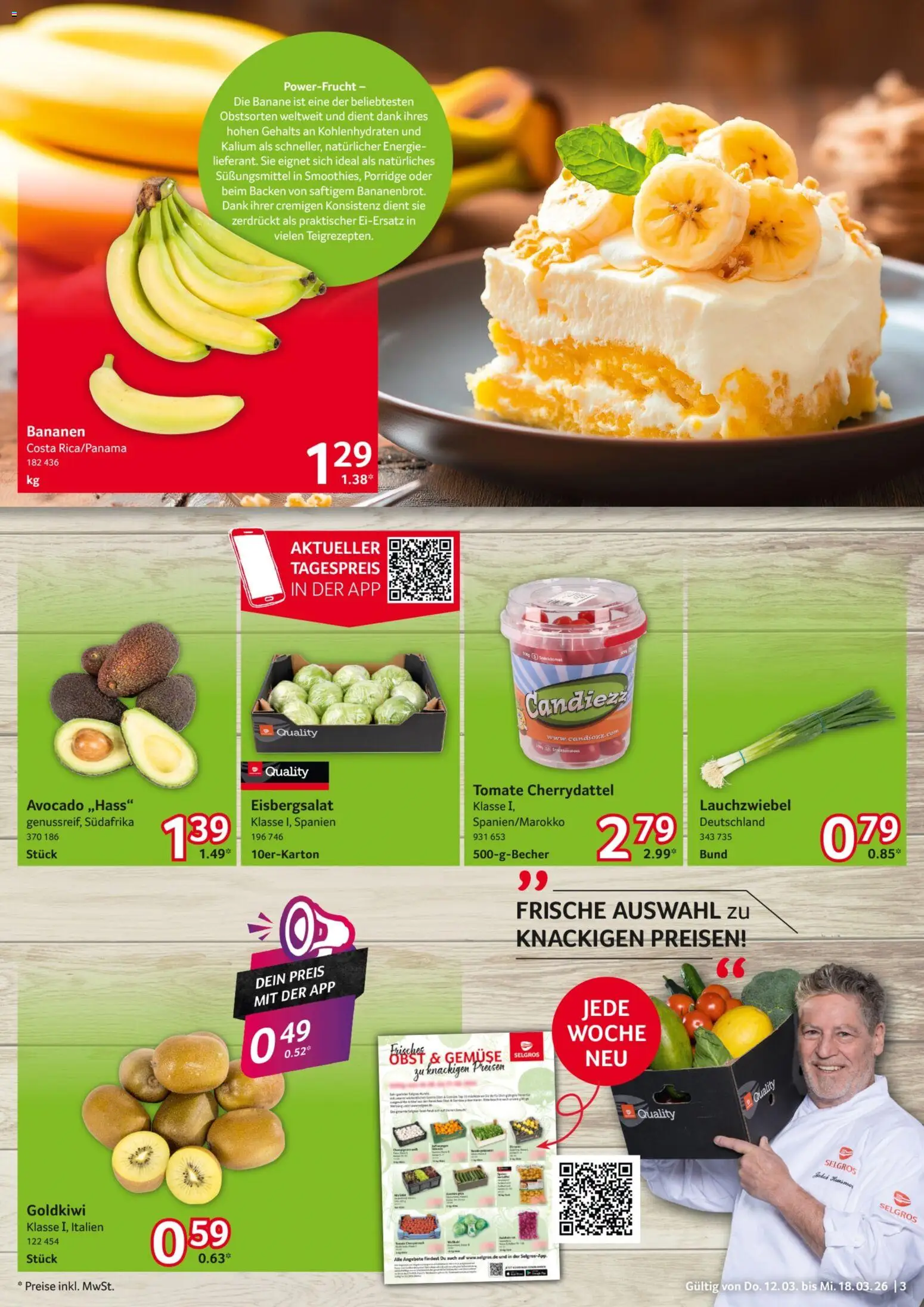Selgros Prospekt 	 – gültig ab 12.03.2026 | Seite: 3 | Produkte: Bananen, Eisbergsalat, Avocado, Gemüse