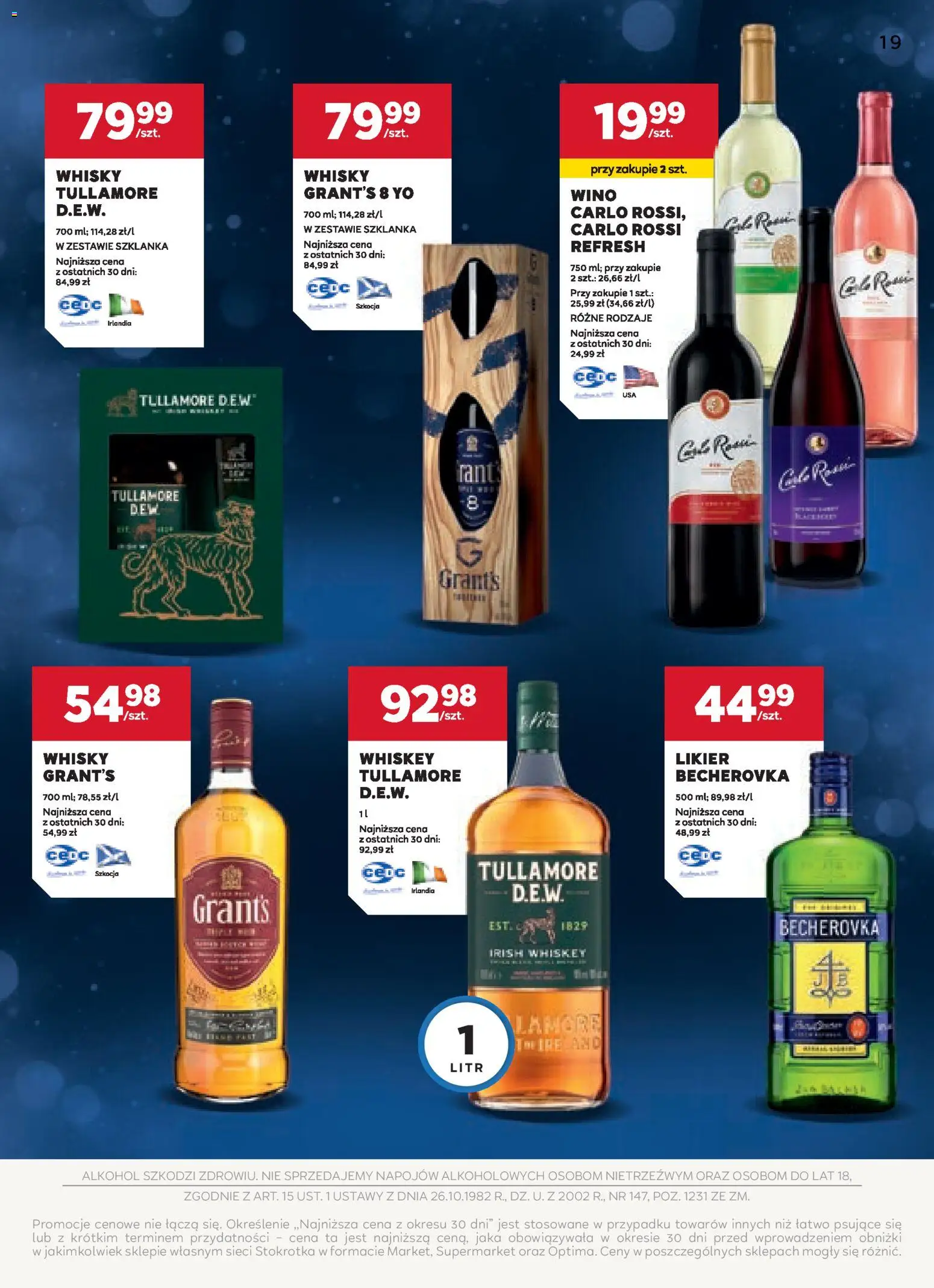 Stokrotka Gazetka - Oferta alkoholowa od 04.12.2025 | Strona: 19 | Produkty: Becherovka, Wino, Alkohol, Whisky