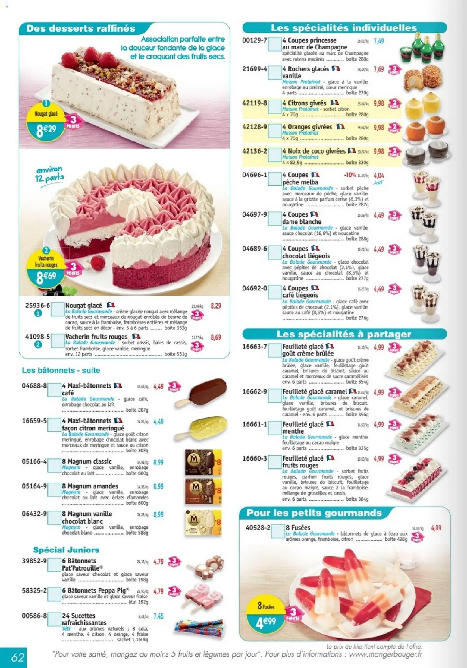 {H1} | Page: 62 | Produits: Menthe, Pêche, Magnum glace, Crème