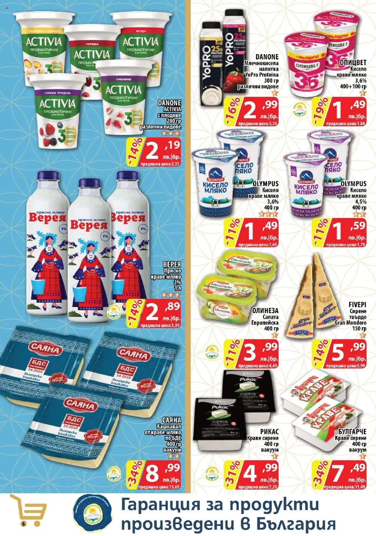  | Страница: 6 | Продукти: Плодове, Мляко, Напитка, Кашкавал