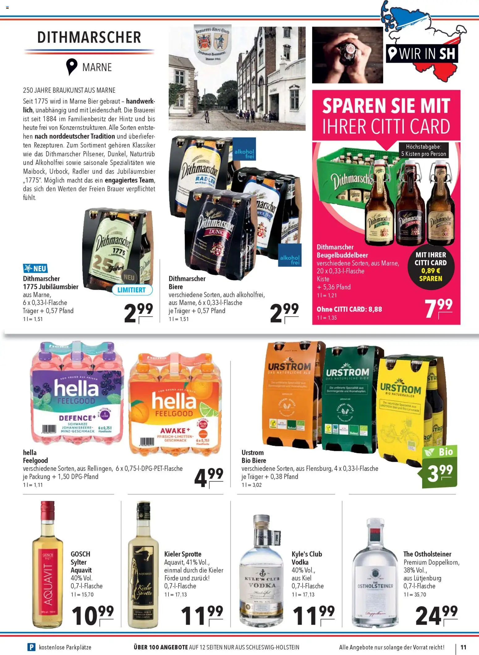 CITTI Markt Wir in Schleswig-Holstein – gültig ab 19.11.2025 | Seite: 11 | Produkte: Bier, Radler, Hella, Vodka