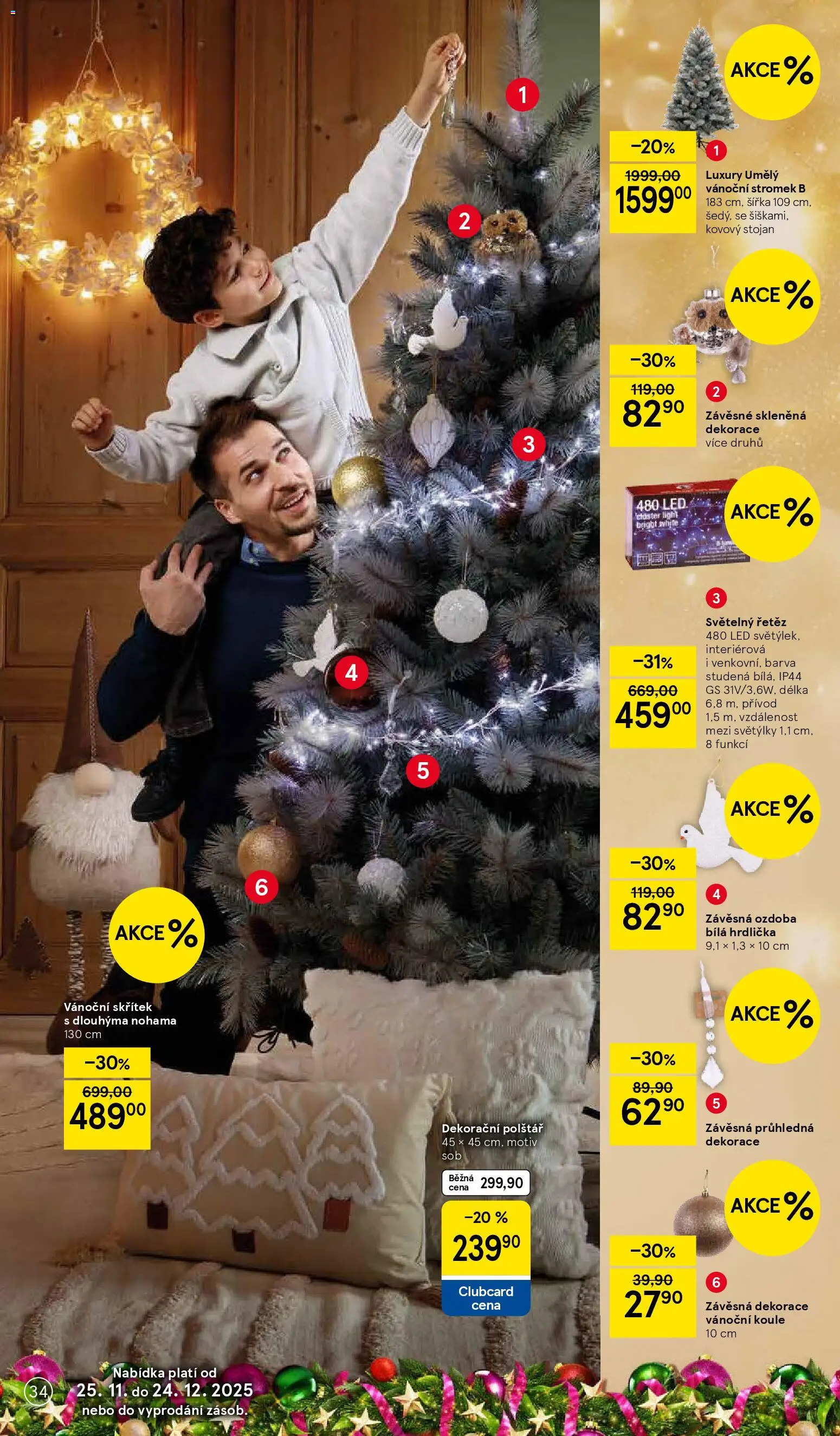 Tesco katalog od 25.11.2025 | Strana: 34 | Produkty: Světelný řetěz, Polštář, LED, Dekorace