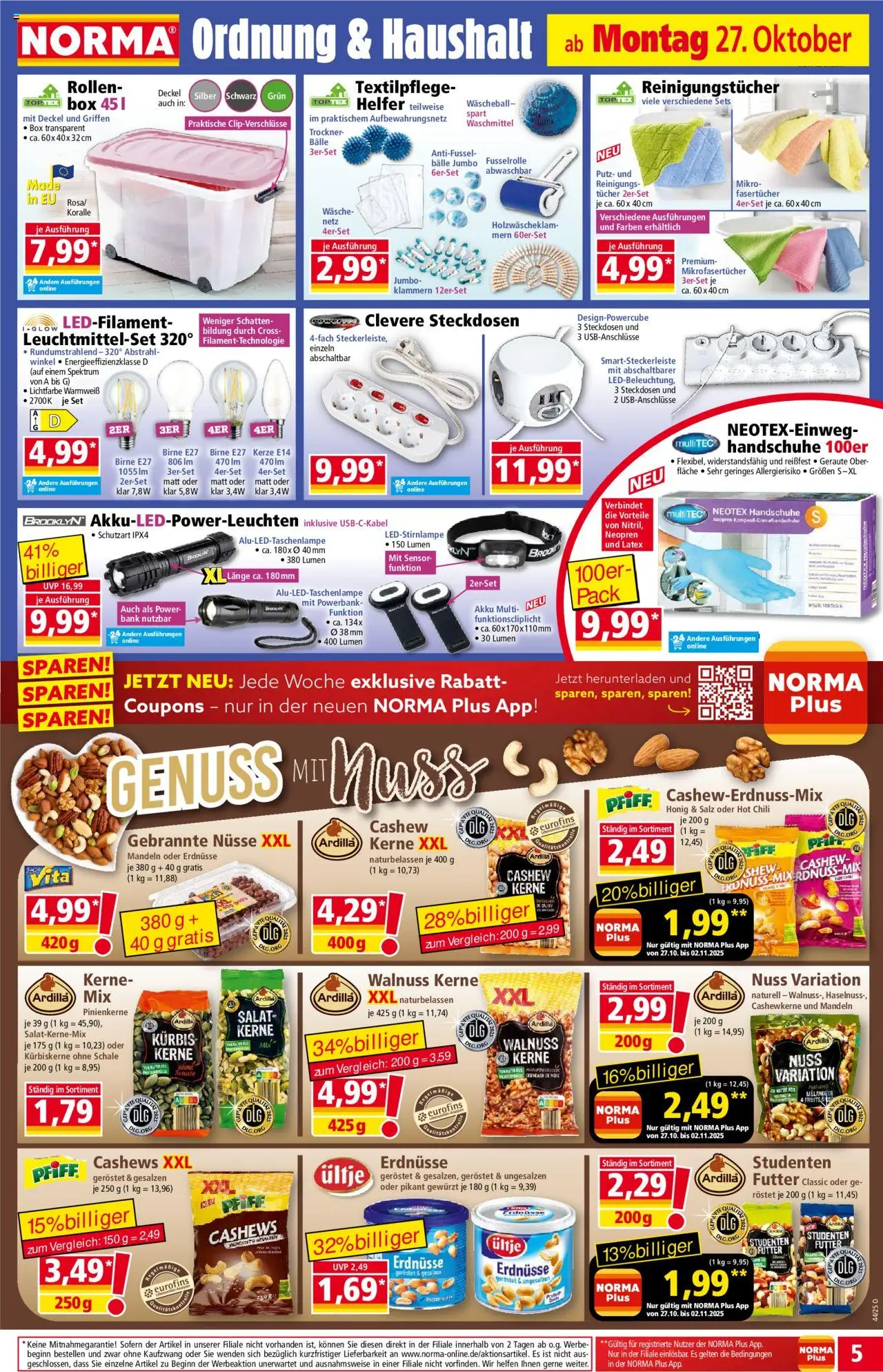 Norma Prospekt 	 – gültig ab 27.10.2025 | Seite: 5 | Produkte: Ultje erdnusse, Chili, Handschuhe, Nüsse