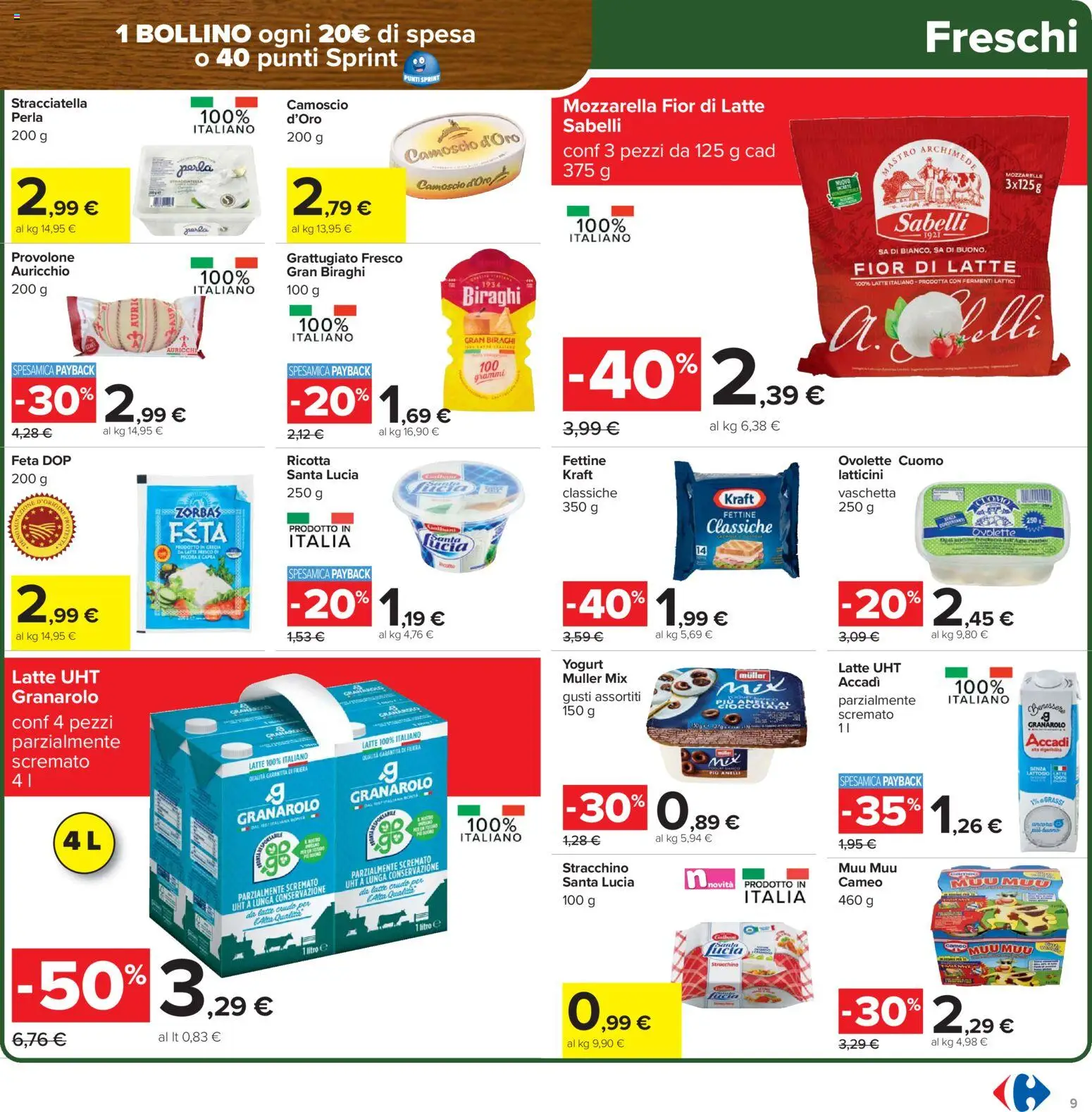 Volantino Carrefour del 17.02.2026 | Pagina: 9 | Prodotti: Provolone, Yogurt, Latte, Ricotta