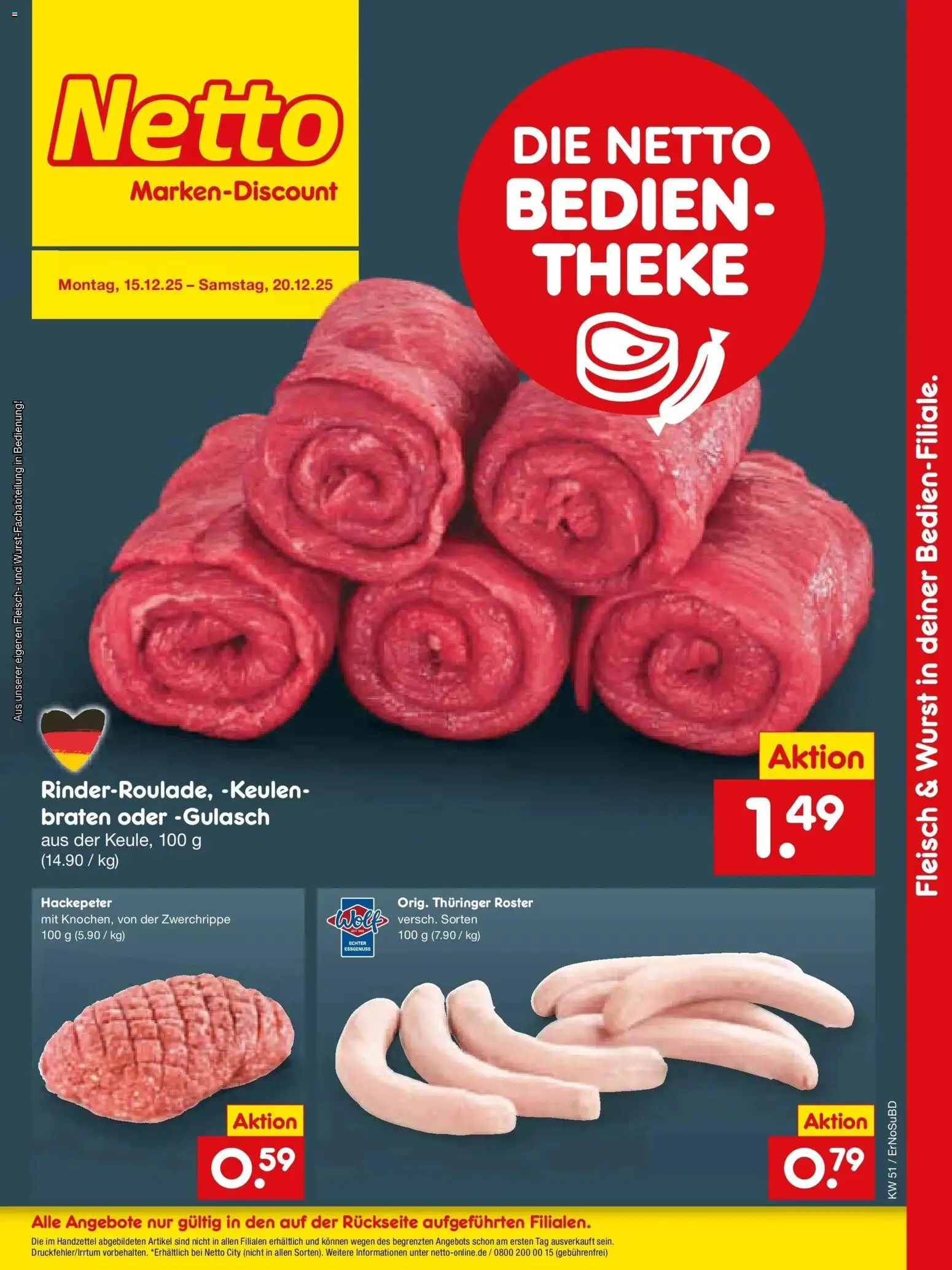Netto Marken-Discount prospekt Nordhausen	 – gültig ab 15.12.2025 | Seite: 6 | Produkte: Theke, Gulasch, Wurst, Fleisch