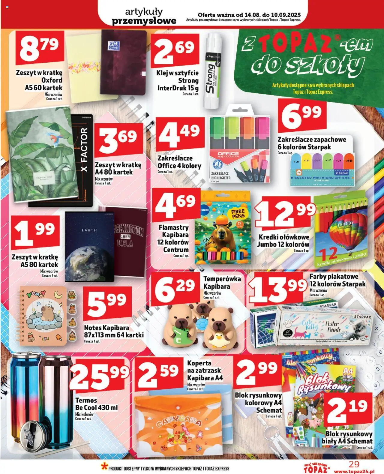 Topaz Gazetka - Ceny małe na stałe od 14.08.2025 | Strona: 29 | Produkty: Temperówka, Zeszyt, Artykuły przemysłowe