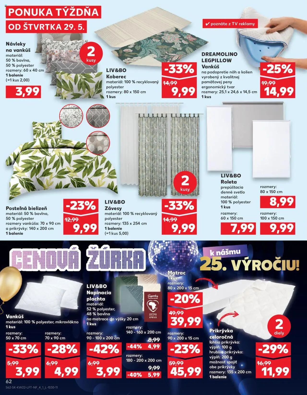 Nové Kaufland akcie – leták je platný od 29.05.2025 | Strana: 62 | Produkty: Matrace, Matrac, Plachta, Tv
