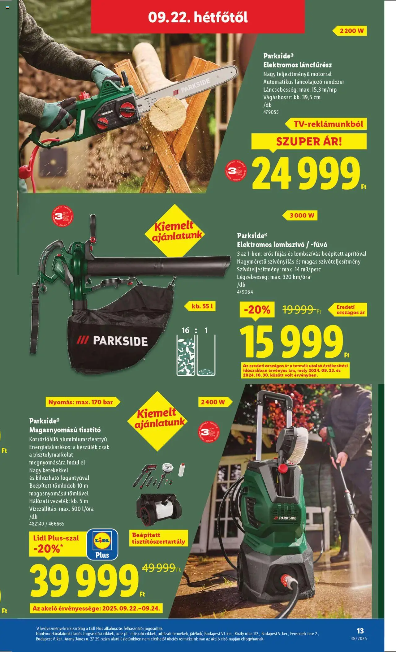 Lidl akciós ujság - amely érvényes a következő dátumtól: 18.09.2025 | Oldal: 13 | Termékek: Parkside, Játékok, Lombszívó, Láncfűrész