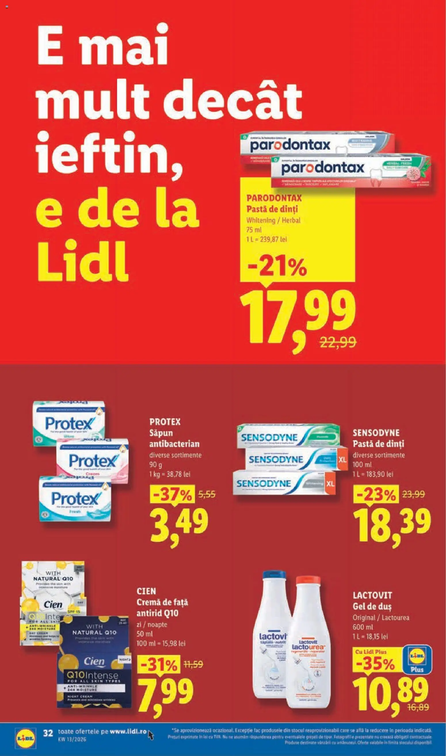 Noul catalog Lidl – valabil de la 23.03.2026 | Pagină: 32 | Produse: Cremă, Săpun, Gel de duș, Pastă de dinți