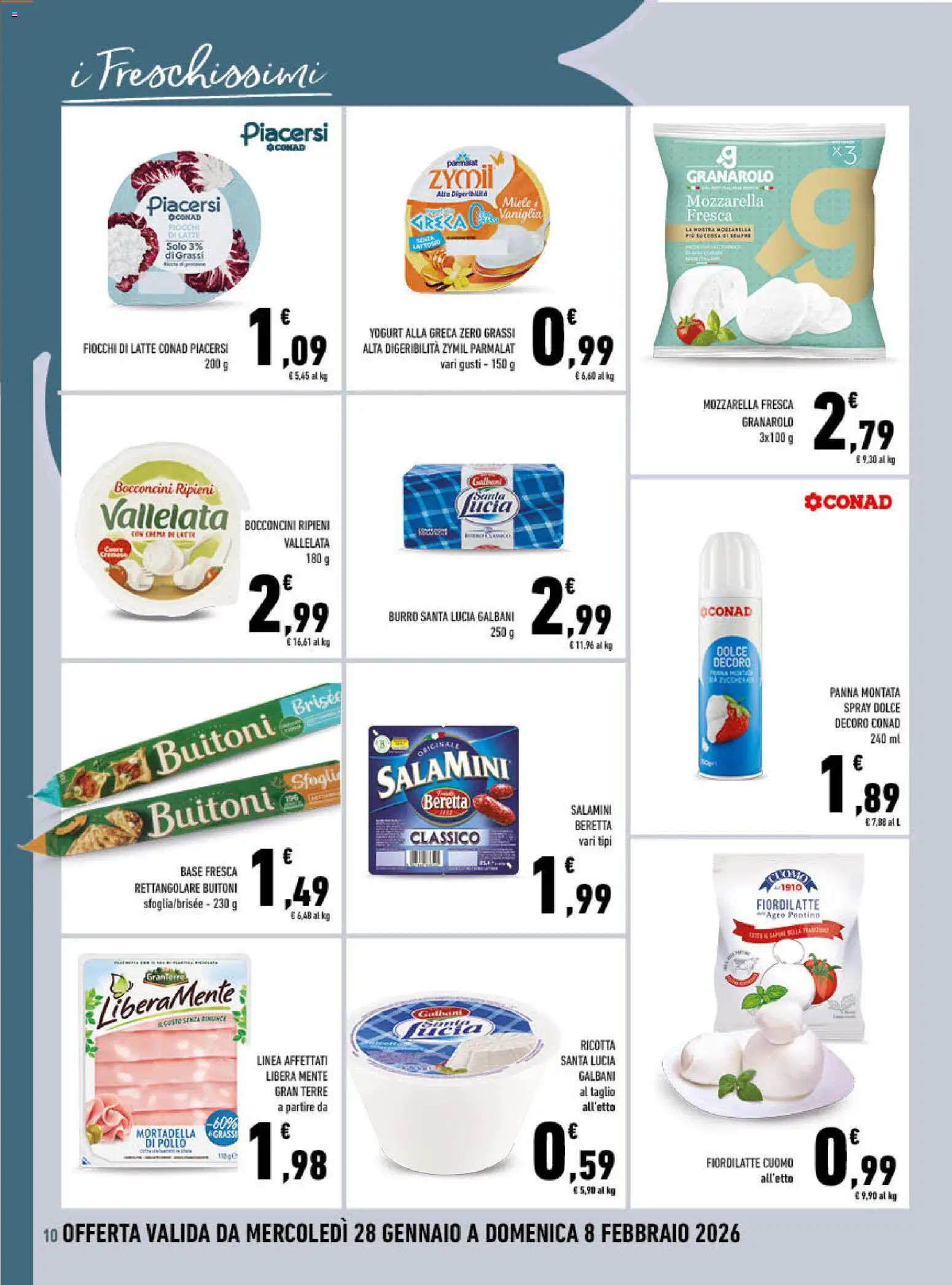 Volantino Conad del 28.01.2026 | Pagina: 10 | Prodotti: Yogurt, Panna, Fiocchi di latte, Ricotta