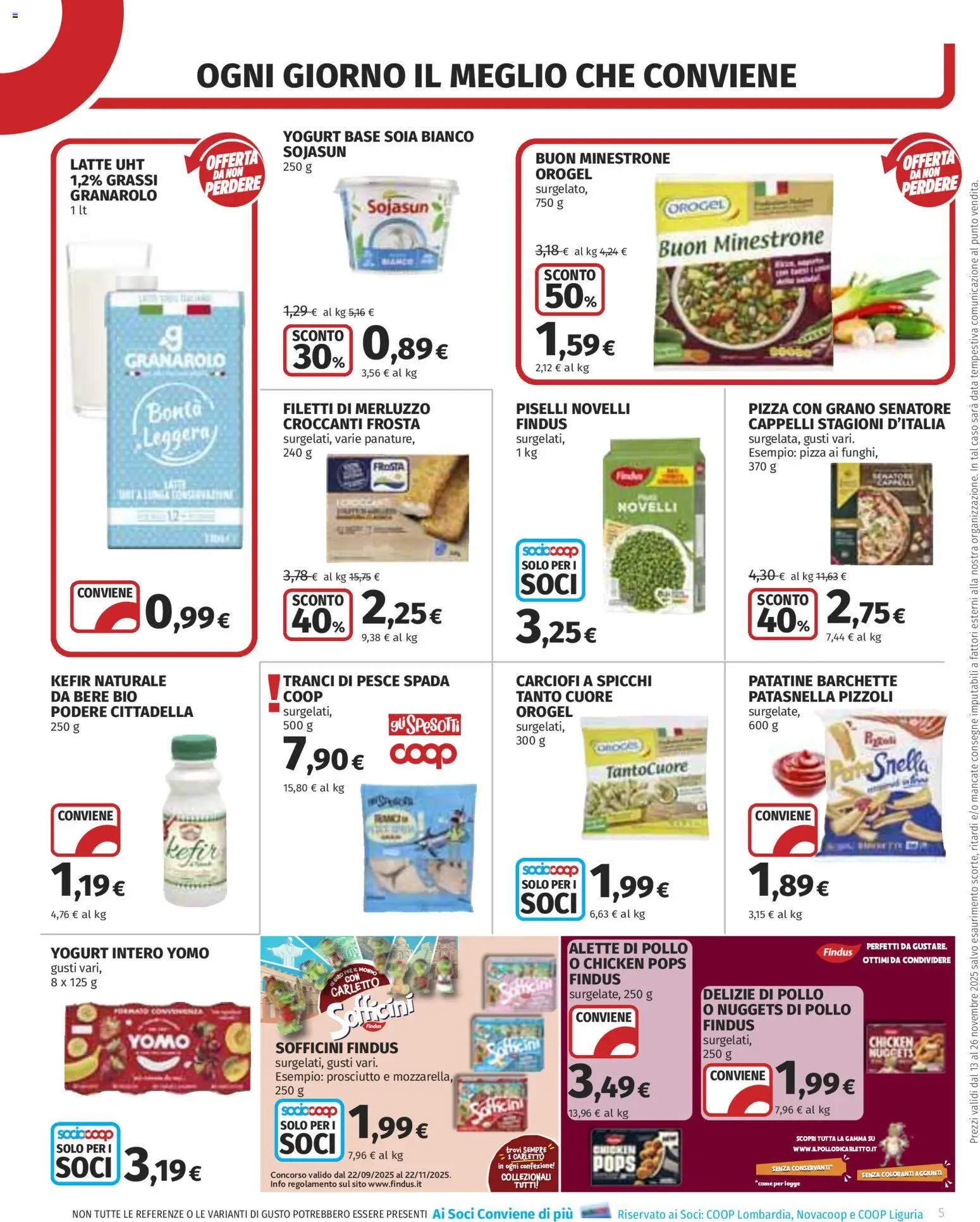 Volantino COOP del 13.11.2025 | Pagina: 5 | Prodotti: Yogurt, Patatine, Nuggets, Latte
