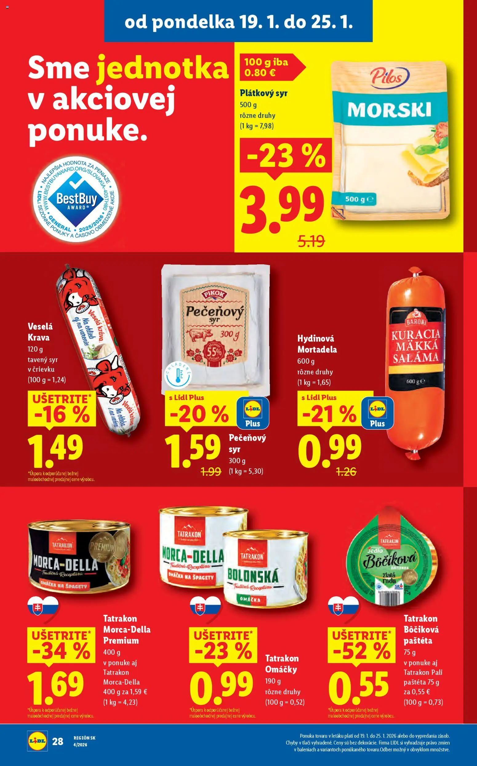 Nové Lidl akcie – leták je platný od 19.01.2026 | Strana: 32 | Produkty: Syr, Chlieb, Saláma, Špagety