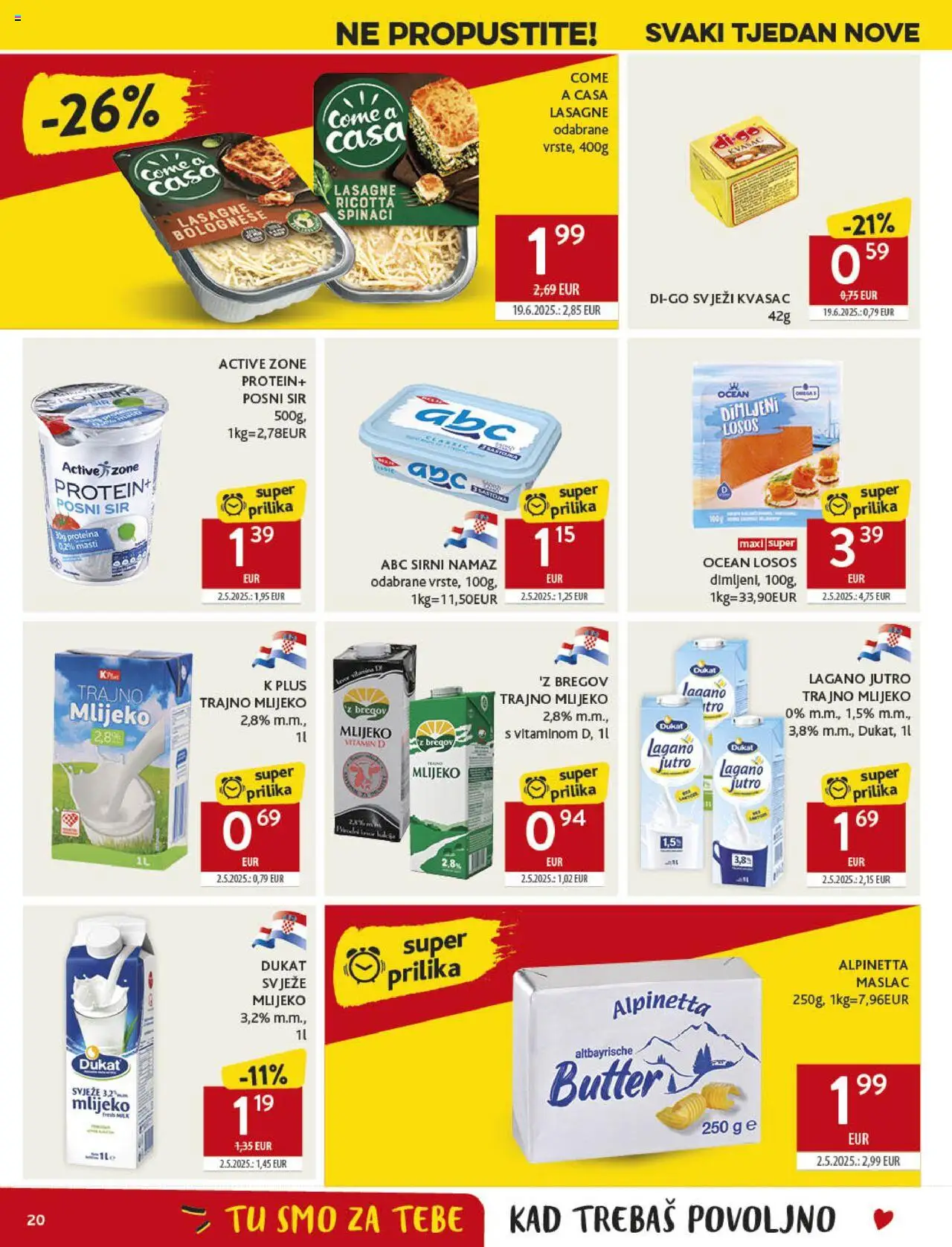 Konzum katalog | vrijedi od 10.09.2025 | Stranica: 20 | Proizvodi: Lasagne, Maslac, Sir, Kvasac