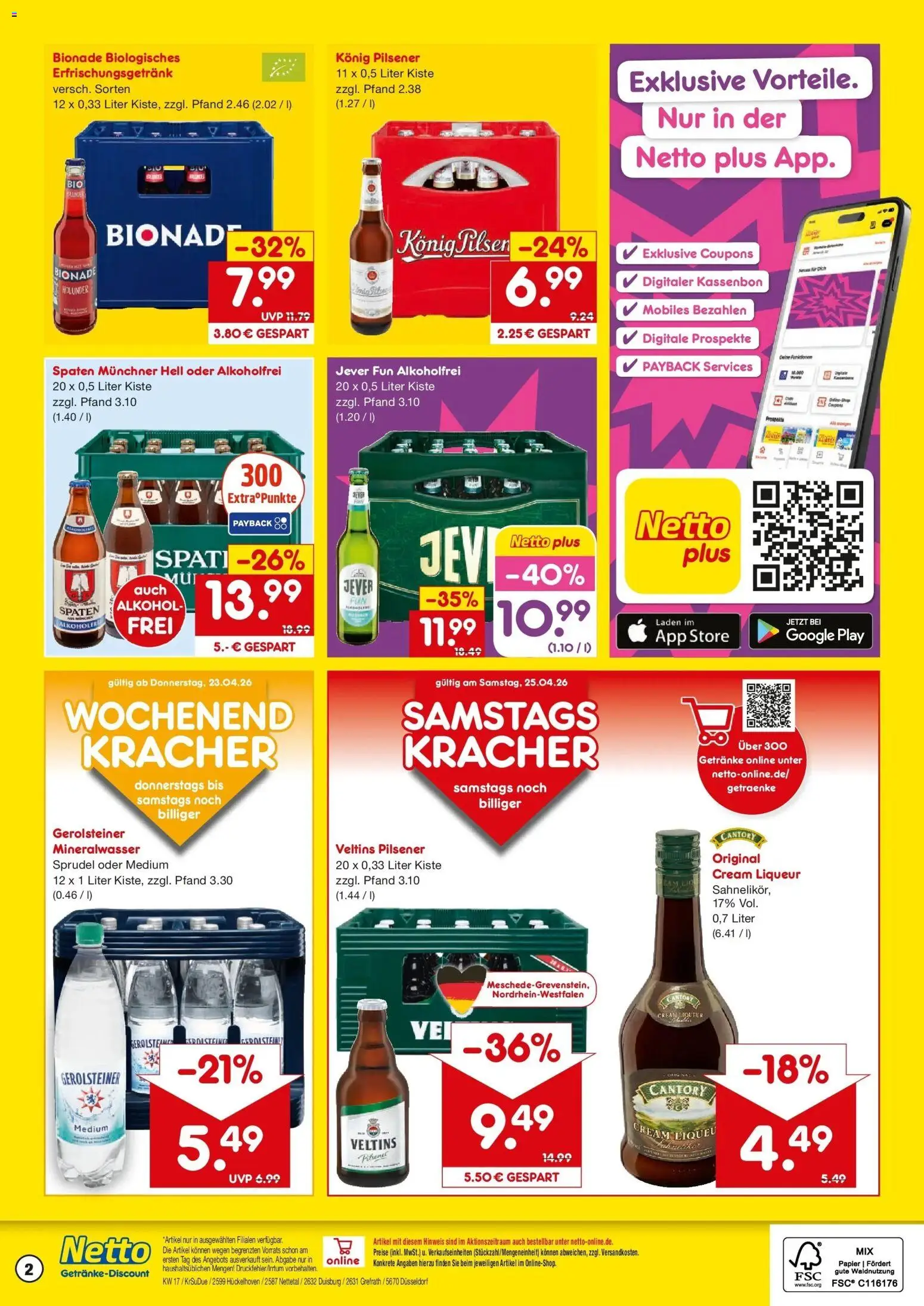 Netto Marken-Discount Prospekt Nettetal	 – gültig ab 20.04.2026 | Seite: 2 | Produkte: Bionade, Mineralwasser, Jever, Veltins