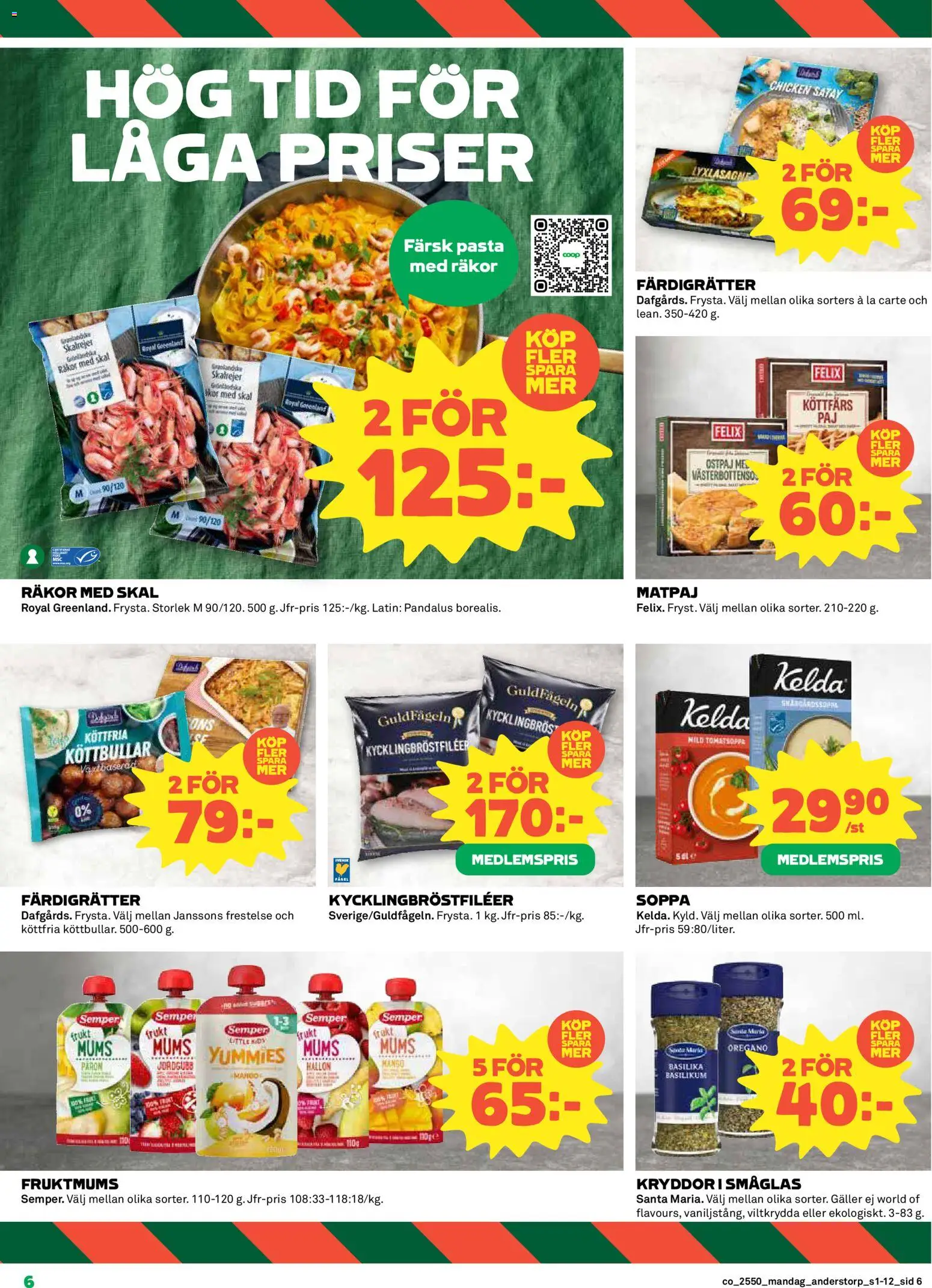 Coop reklamblad aktuell från 08.12.2025 | Sida: 6 | Produkter: Köttbullar, Galler, Pasta, Hallon