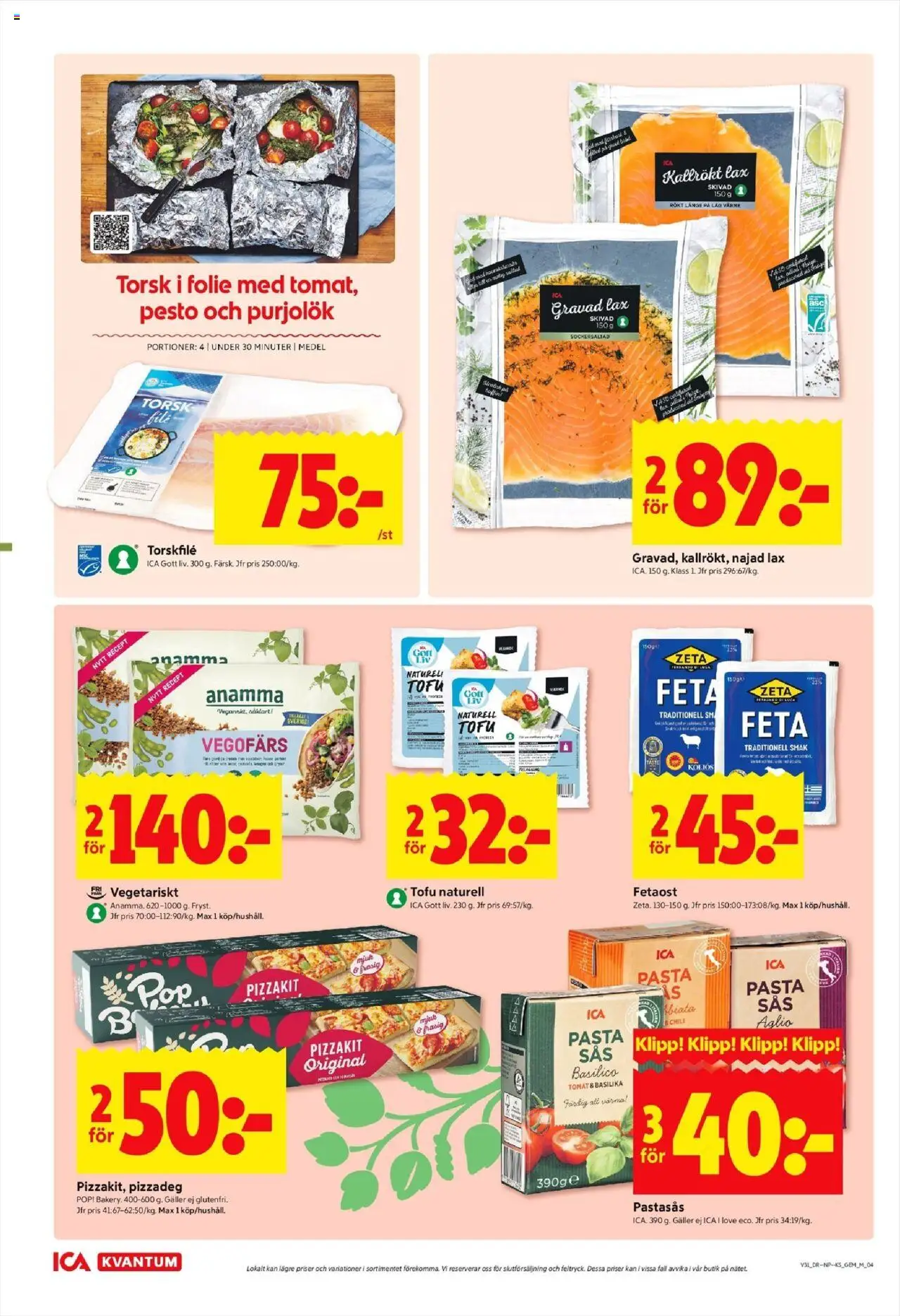 ICA Kvantum reklamblad aktuell från 28.07.2025 | Sida: 4 | Produkter: Galler, Lax, Pasta, Basilika