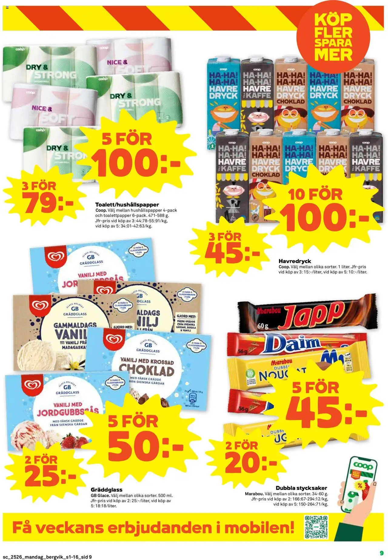 Stora Coop reklamblad aktuell från 23.06.2025 | Sida: 9 | Produkter: Toalettpapper, Hushållspapper, Havredryck, Grädde