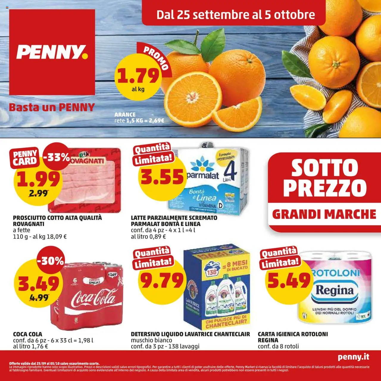Volantino PENNY del 25.09.2025 | Pagina: 1 | Prodotti: Arance, Latte, Prosciutto, Lavatrice