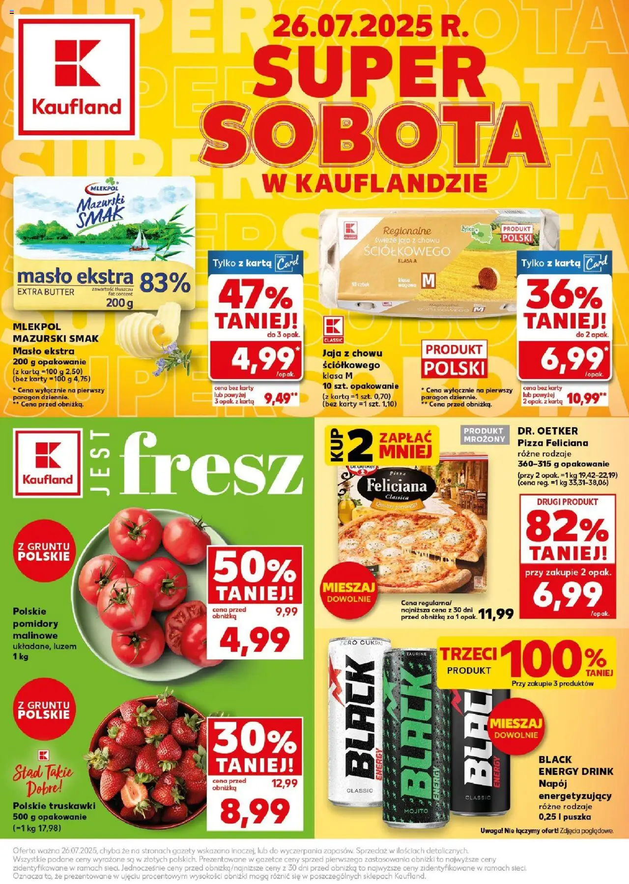 Kaufland gazetka - Super Sobota od 26.07.2025 | Strona: 1 | Produkty: Karta, Masło, Pizza, Jaja