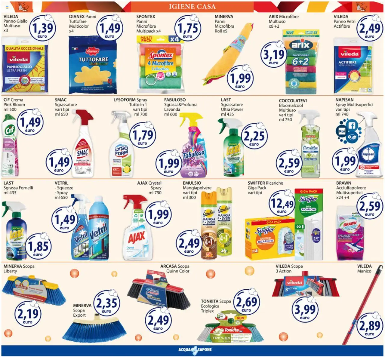 Volantino Acqua e Sapone del 20.10.2025 | Pagina: 14 | Prodotti: Sapone, Sgrassatore, Scopa, Fornelli