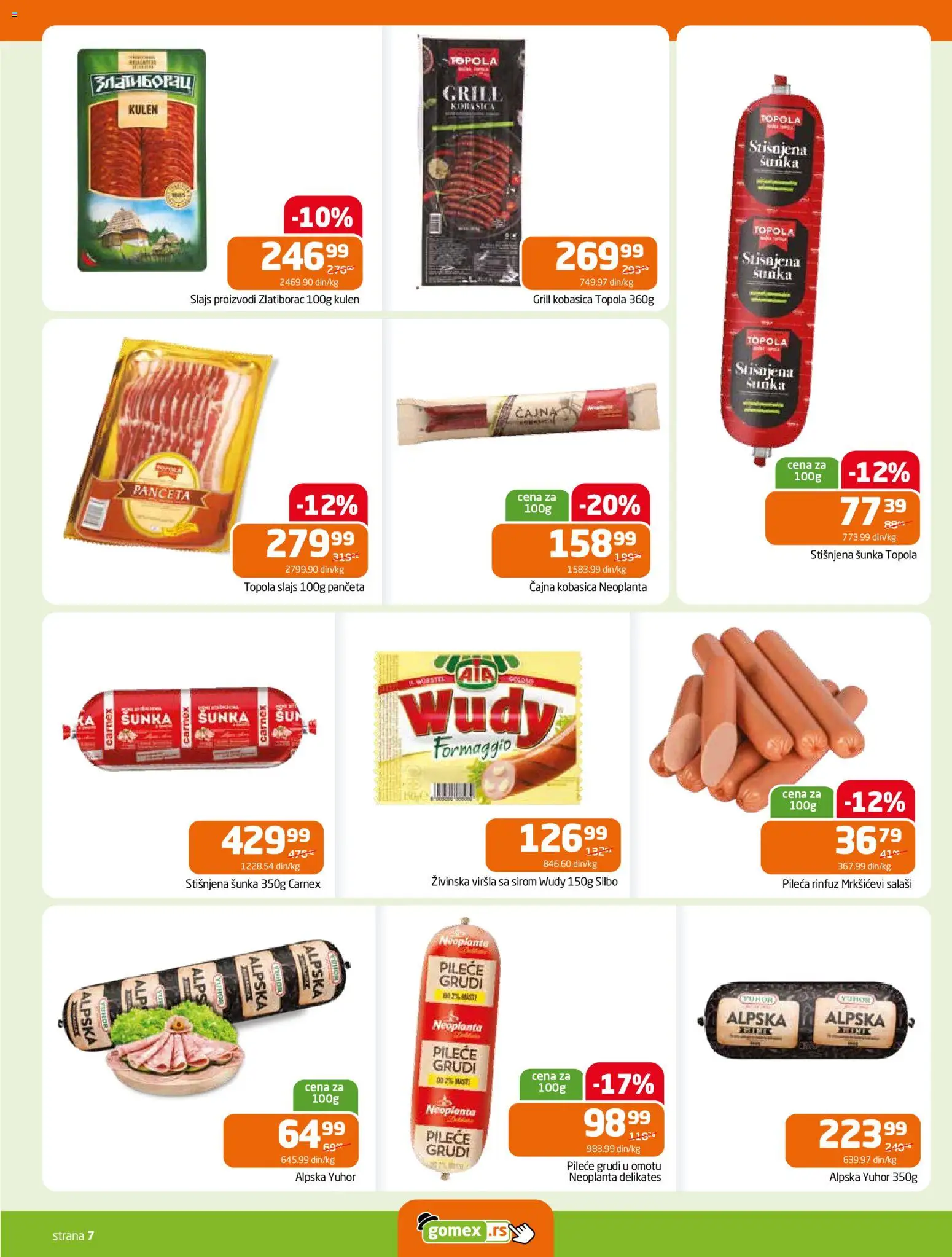 Gomex katalog - važi od 22.10.2025 | Strana: 7 | Proizvode: Panceta, Pileće grudi, Kulen, Kobasica