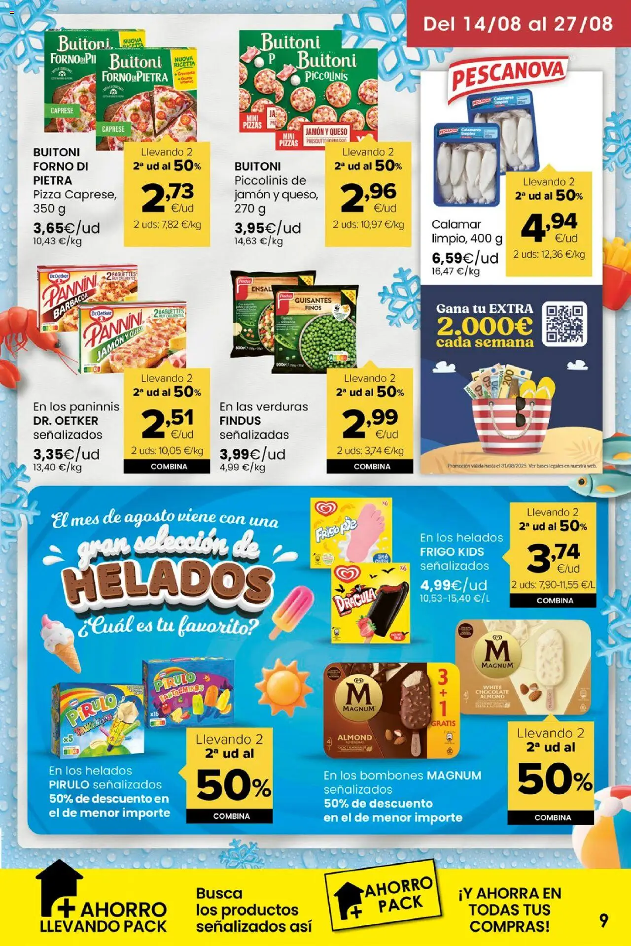 Eroski - Miramos por ti │ válido desde el 14.08.2025 | Página: 9 | Productos: Calamares, Jamón, Pizza, Barbacoa