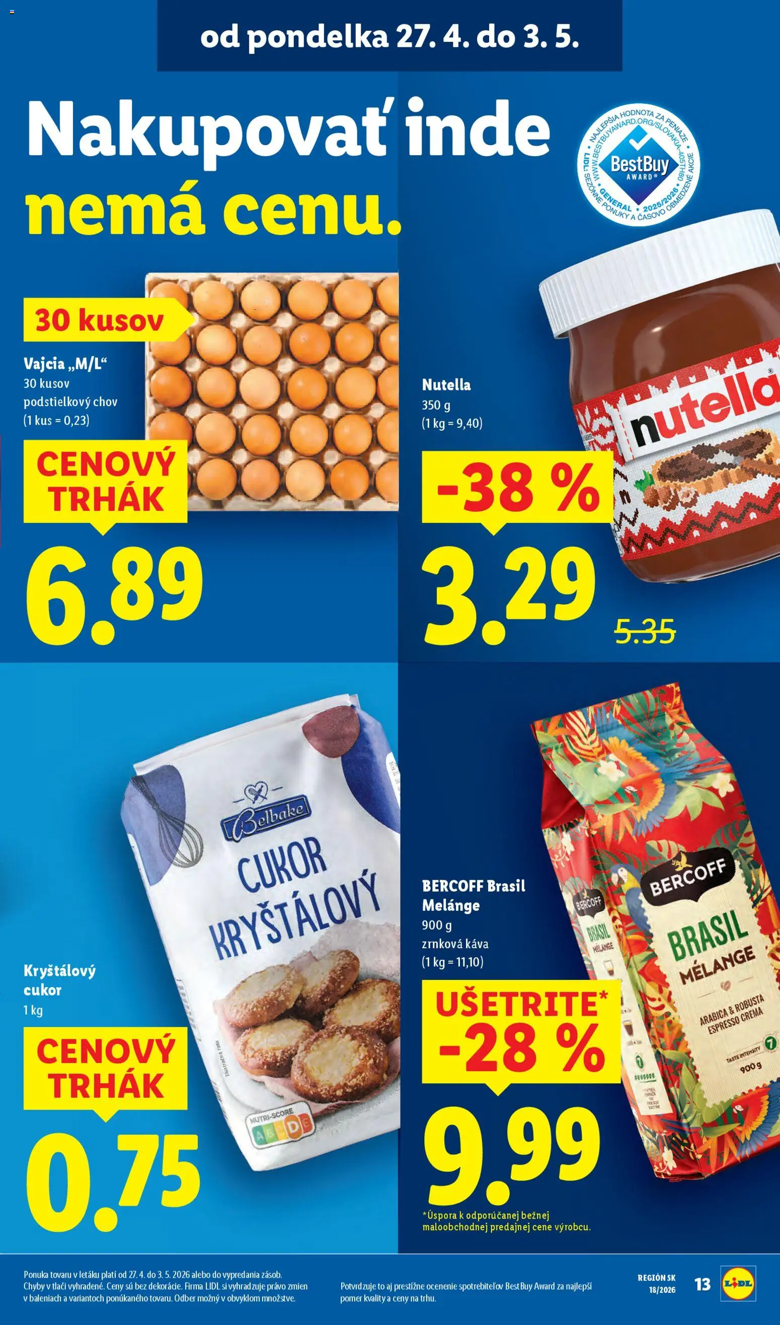 Nové Lidl akcie – leták je platný od 27.04.2026 | Strana: 15 | Produkty: Káva, Kryštálový cukor, Cukor, Nutella