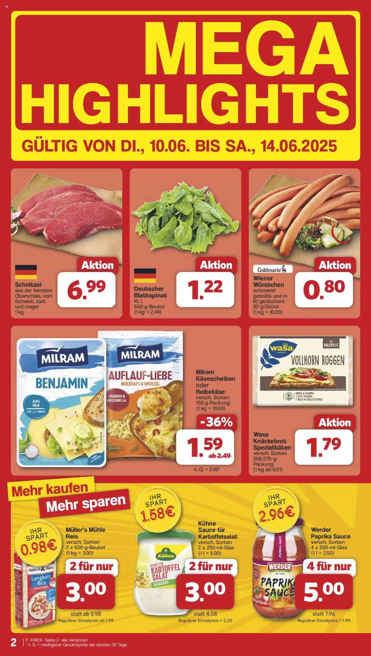 Famila Nordwest Prospekt 	 - gültig ab dem 10.06.2025 | Seite: 2 | Produkte: Mühle, Schnitzel, Wasa knackebrot, Reibekase