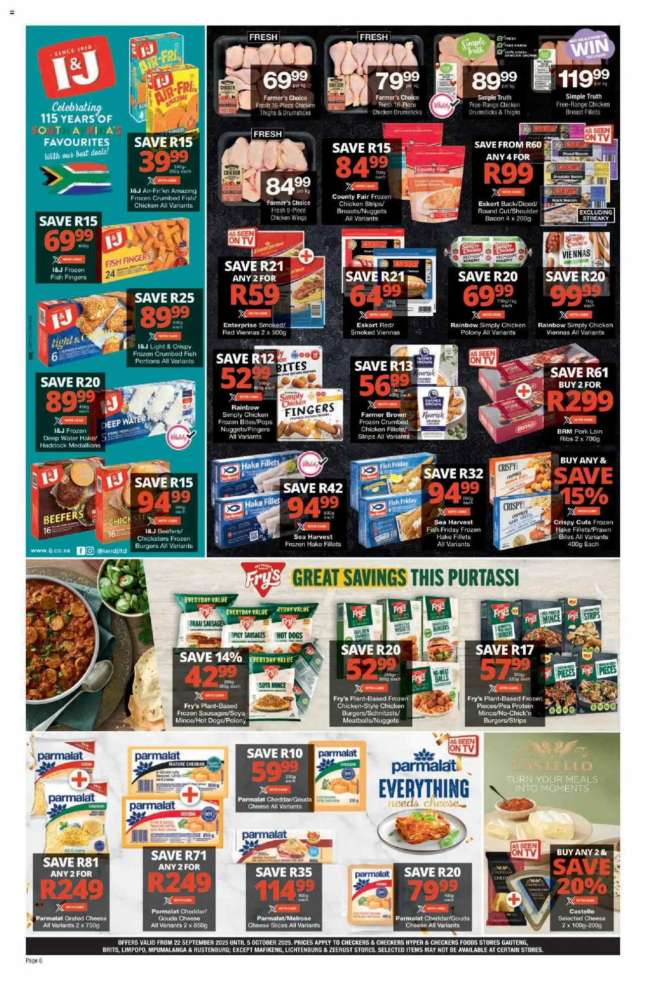 New Checkers catalogue – valid from 22.09.2025 | Page: 6 | Products: Detergente líquido, Ribs, Cheese, Soya mince