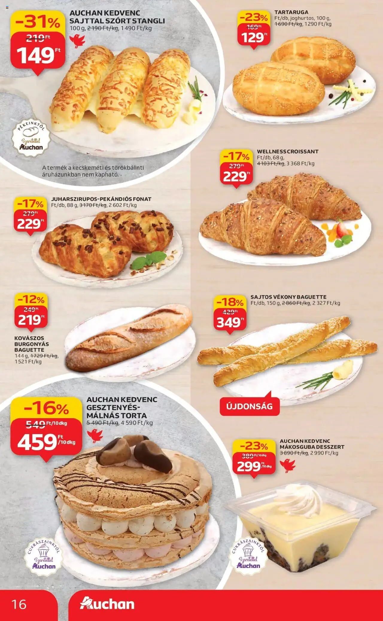 Auchan akciós ujság - amely érvényes a következő dátumtól: 16.10.2025 | Oldal: 16 | Termékek: Torta, Croissant, Stangli