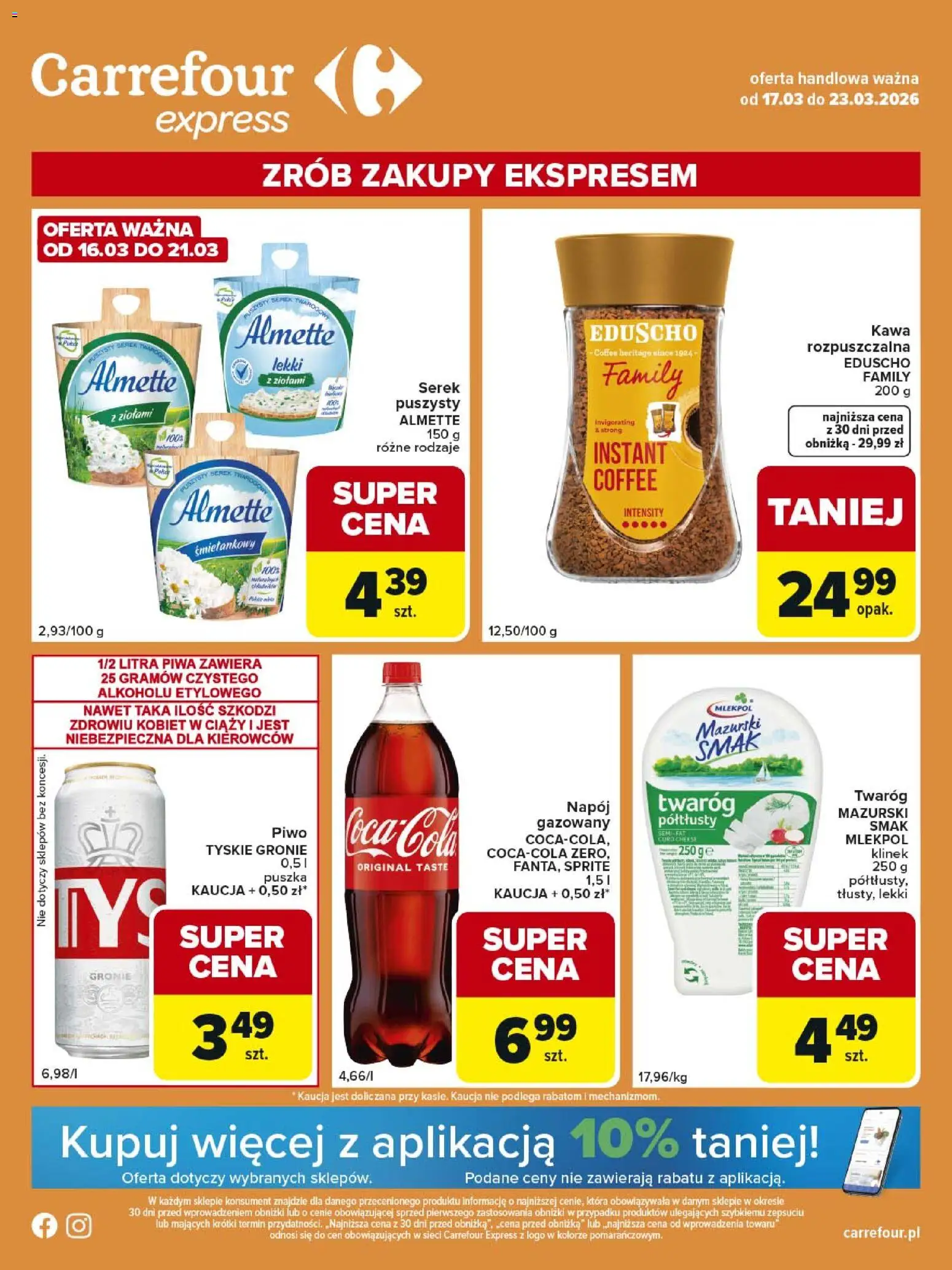 Carrefour gazetka - Express II od 17.03.2026 | Strona: 1 | Produkty: Twaróg półtłusty, Sprite, Tyskie, Piwo
