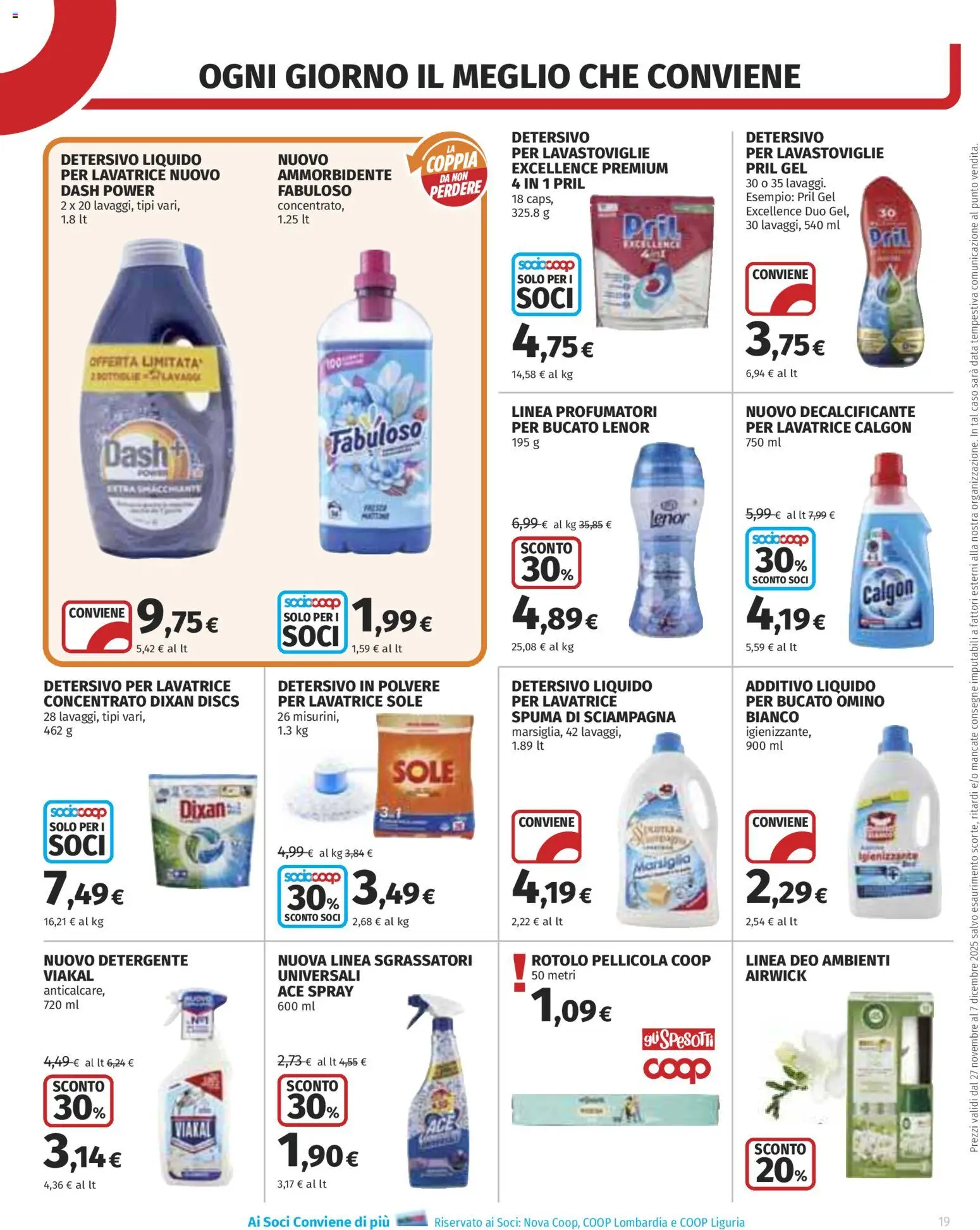 Volantino COOP del 27.11.2025 | Pagina: 19 | Prodotti: Detersivo in polvere, Ammorbidente, Lavatrice, Pellicola