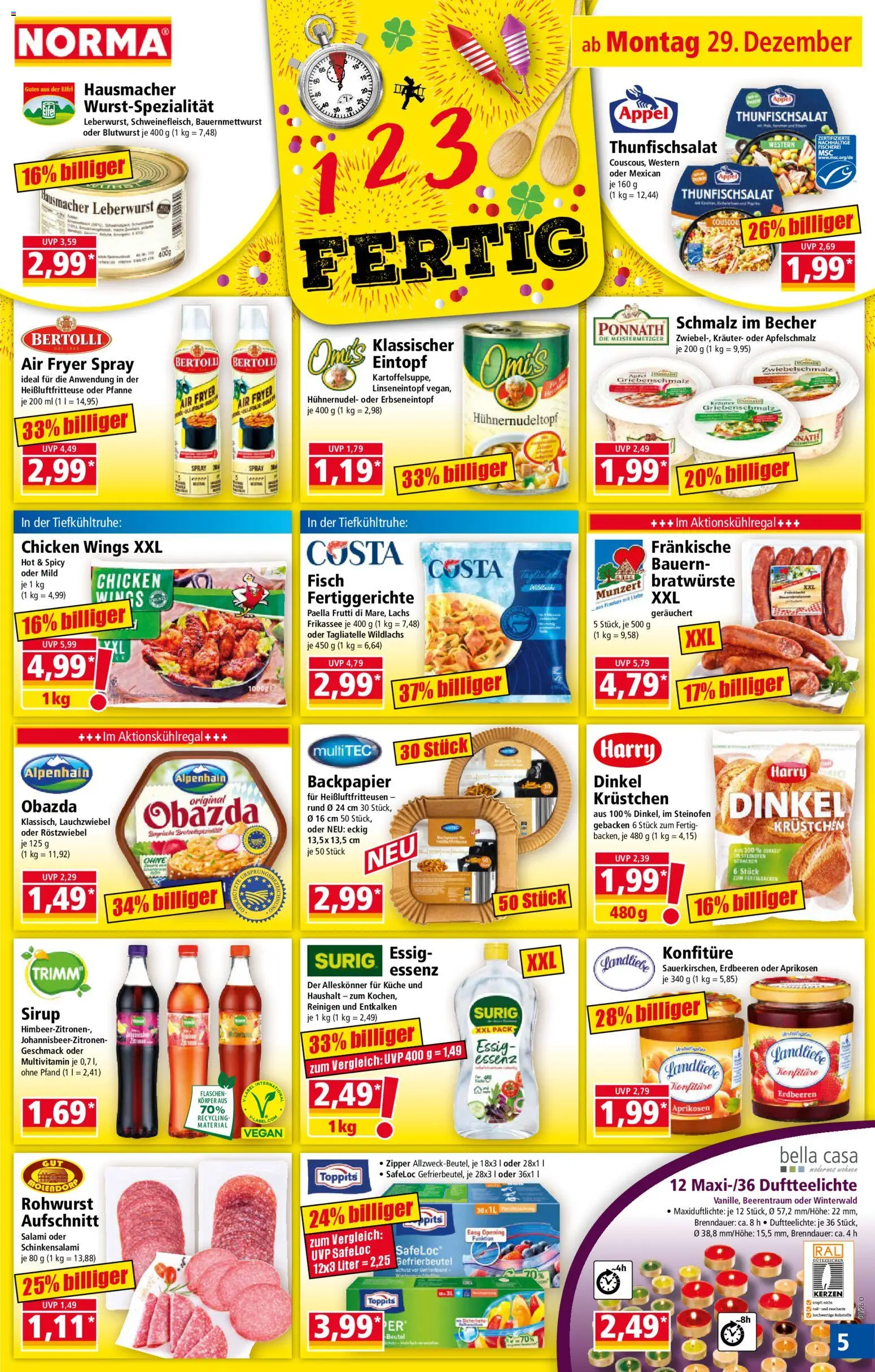 Norma Prospekt 	 – gültig ab 29.12.2025 | Seite: 4 | Produkte: Essig, Lachs, Fertiggerichte, Salami
