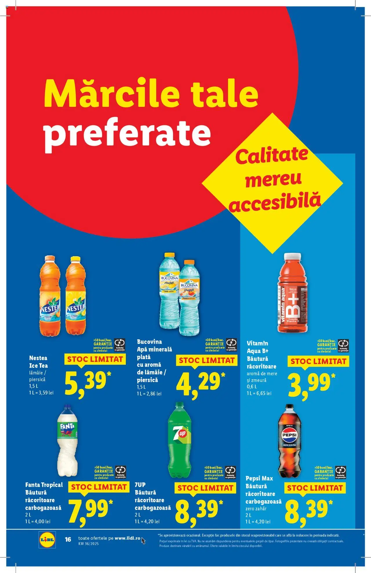 Catalog Lidl – valabil de la 01.09.2025 | Pagină: 16 | Produse: Zmeură, Yazı tahtası kalemi, Ice tea, Apă