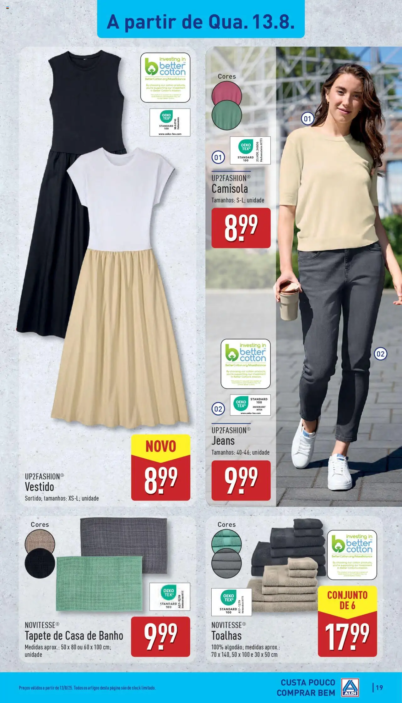 Aldi folheto │ válido de 11.08.2025 | Página: 19 | Produtos: Jeans, Banho, Tapete, Camisola