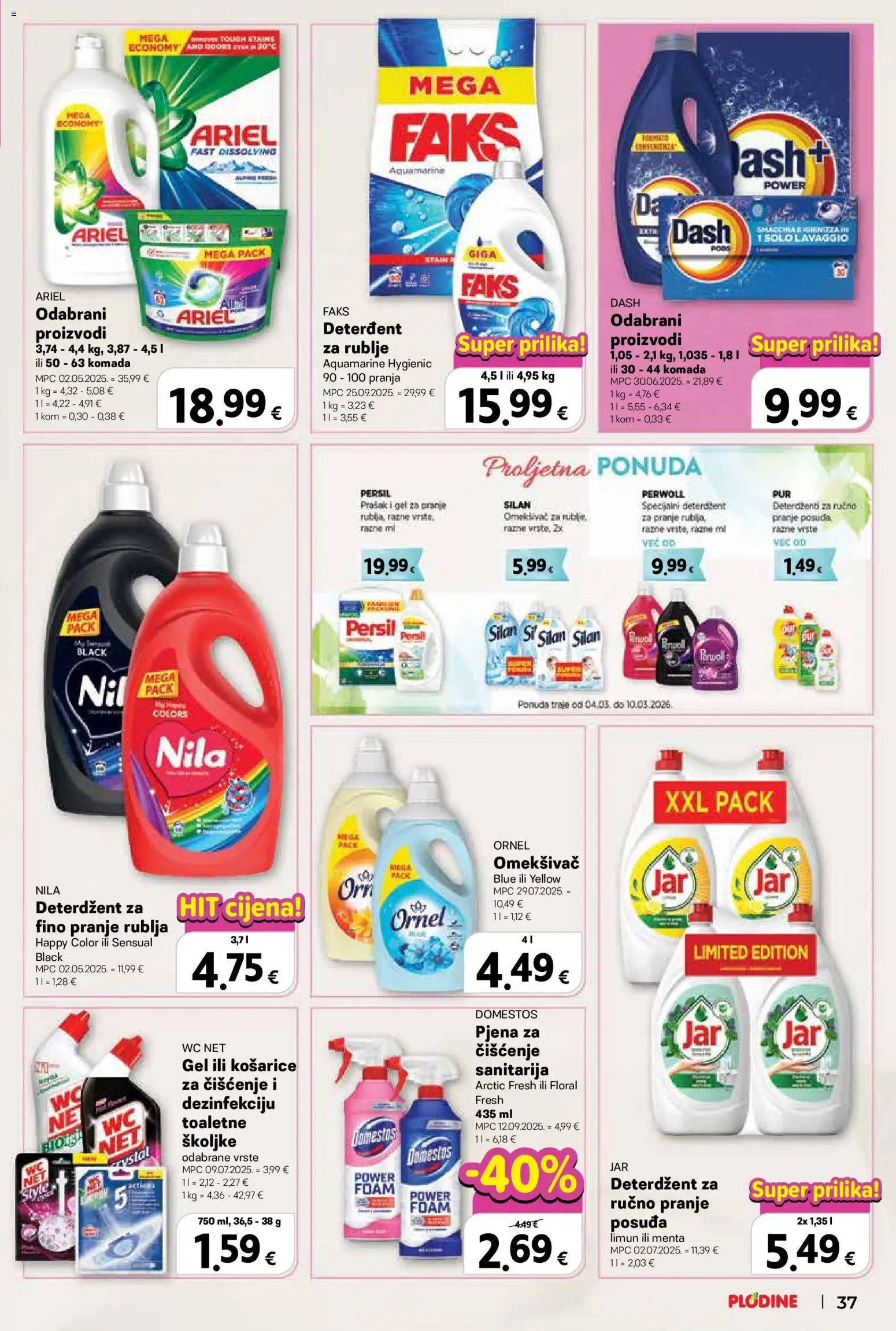 Plodine katalog | vrijedi od 04.03.2026 | Stranica: 37 | Proizvodi: Deterdžent, WC Net, Persil, Ariel