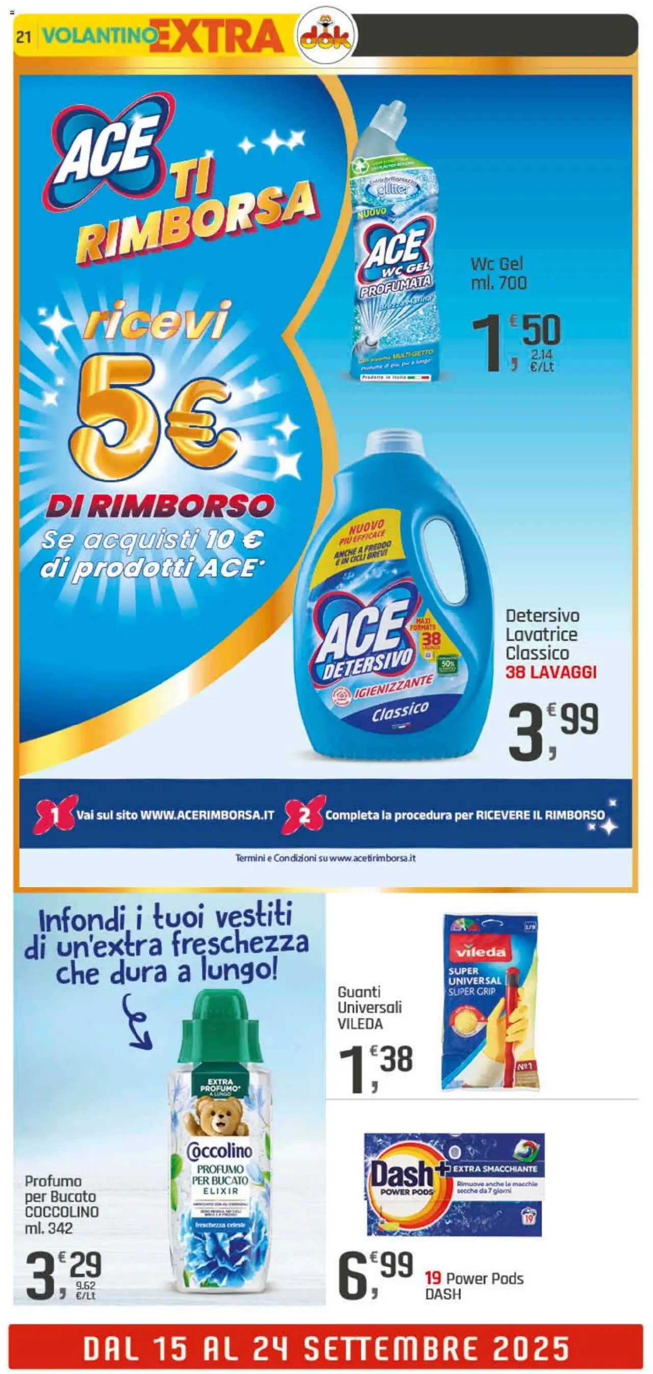 Volantino DOK del 11.09.2025 | Pagina: 21 | Prodotti: Guanti, Lavatrice, WC, Profumo