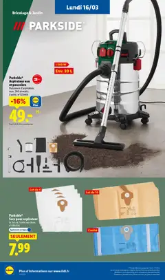 LIDL - Prévisualisation de Parkside® Aspirateur eau et poussière, Puissance d'aspiration max. 260 airwatts. L'unité. n°525444 valide à partir de 12.03.2026 | Page: 48