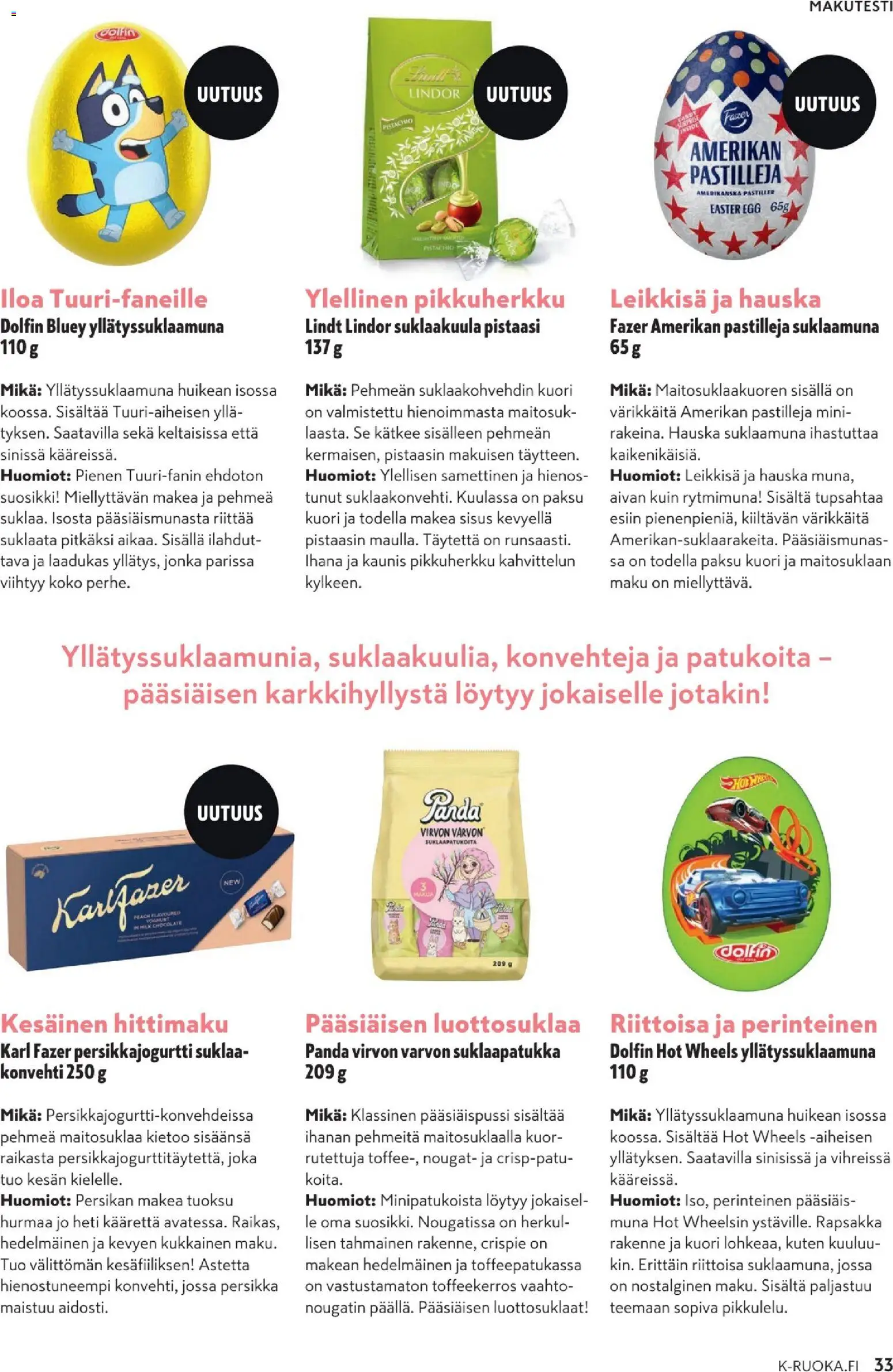 K-Citymarket - K-Ruoka – voimassa 25.03.2026 alkaen | Sivu: 33 | Tuotteet: Tuoksu, Persikka, Suklaa