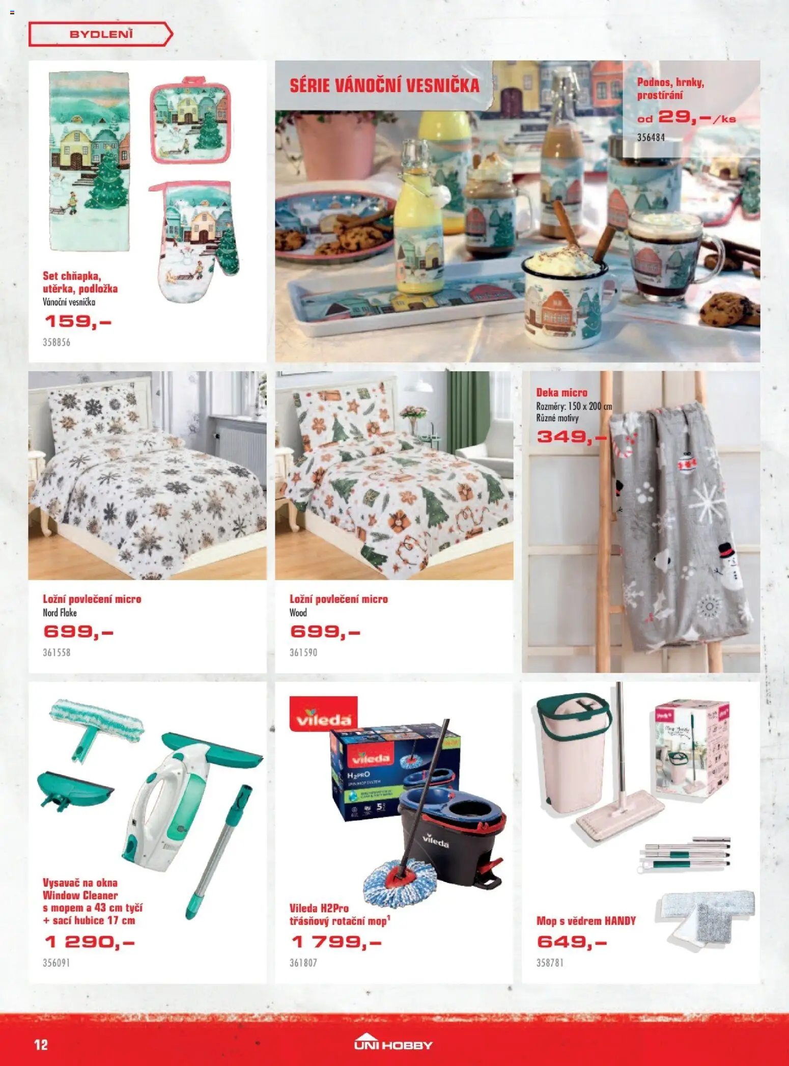 Uni Hobby leták od 27.11.2025 | Strana: 12 | Produkty: Vysavač na okna, Ložní povlečení, Mop, Vysavač