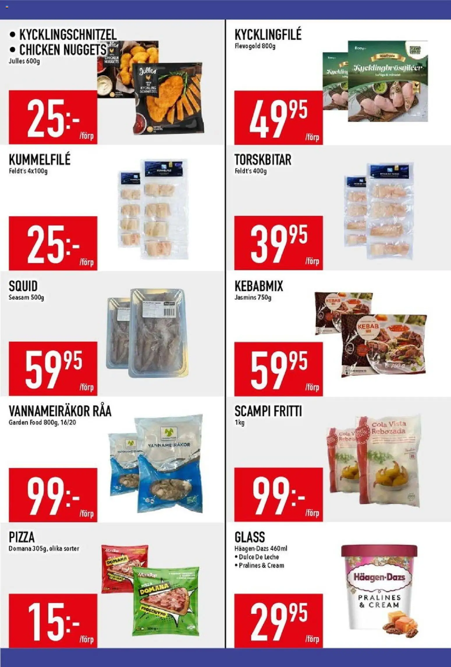 Matdax reklamblad aktuell från 27.10.2025 | Sida: 14 | Produkter: Kycklingfile, Räkor, Pizza, Glass