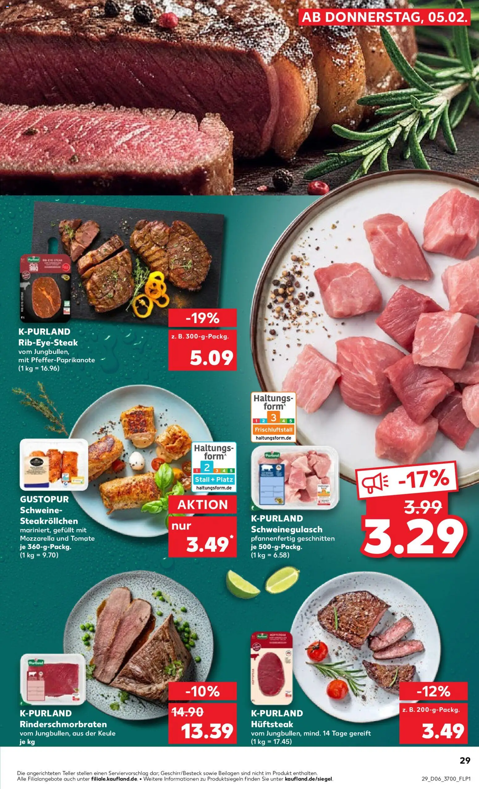 Kaufland prospekt Rostock	 – gültig ab 05.02.2026 | Seite: 29 | Produkte: Schweinegulasch, Mozzarella, Steak