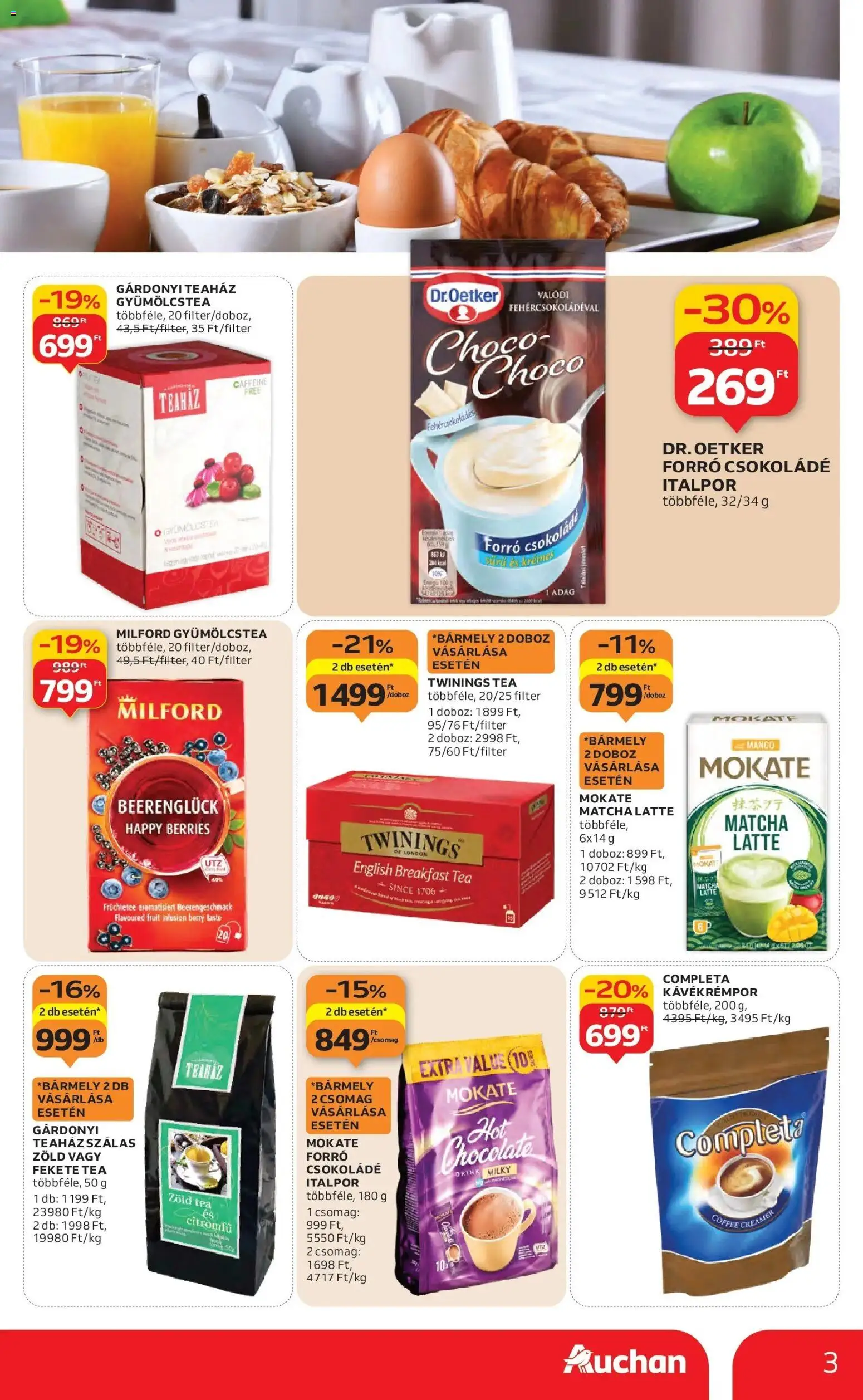 Auchan akciós ujság - amely érvényes a következő dátumtól: 29.01.2026 | Oldal: 3 | Termékek: Gyümölcstea, Tea, Italpor, Mangó