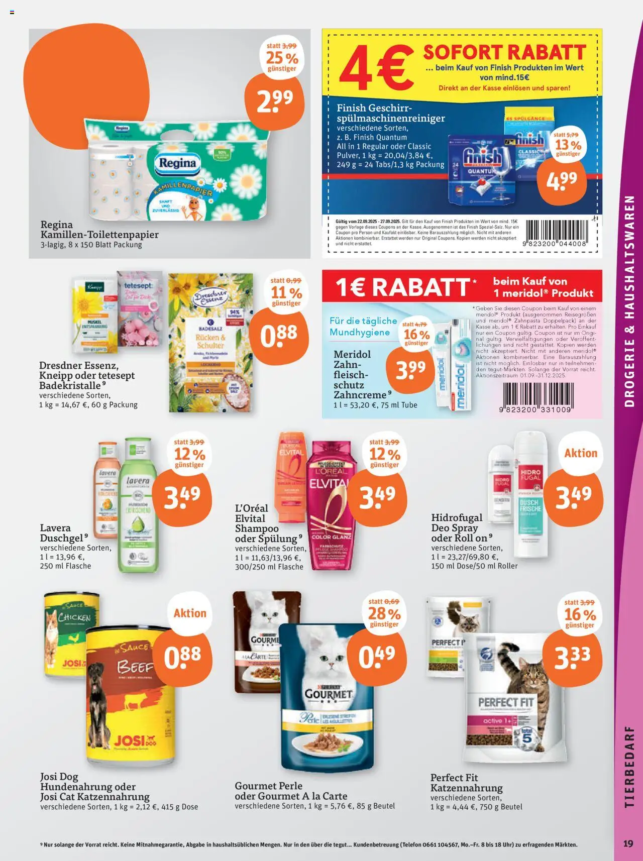 Tegut Prospekt 	 – gültig ab 25.09.2025 | Seite: 21 | Produkte: Finish, Shampoo, Fleisch, Uhr