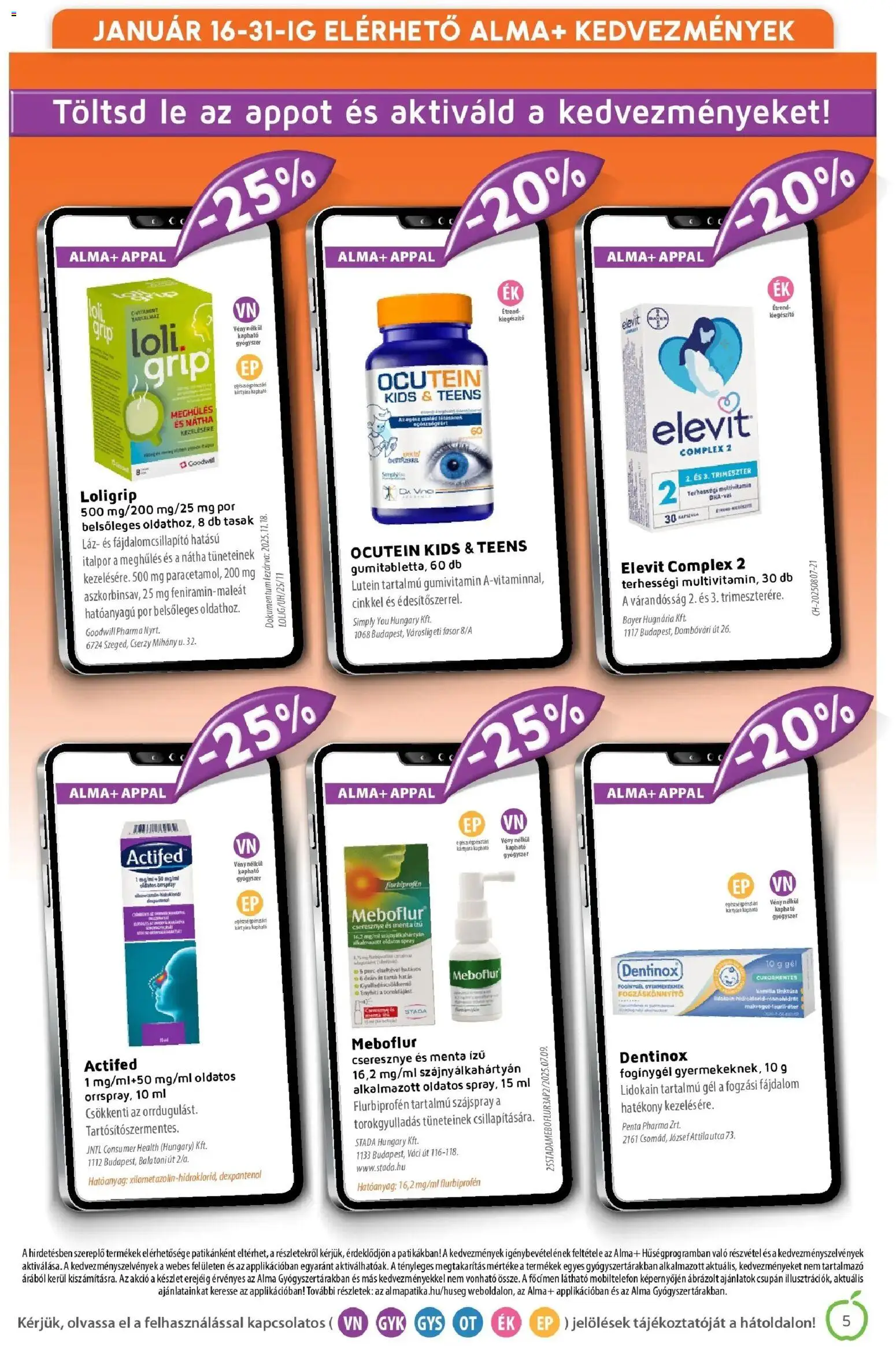 Alma Gyógyszertárak akciós ujság - amely érvényes a következő dátumtól: 31.12.2025 | Oldal: 5 | Termékek: Cseresznye, Alma, Multivitamin, Italpor