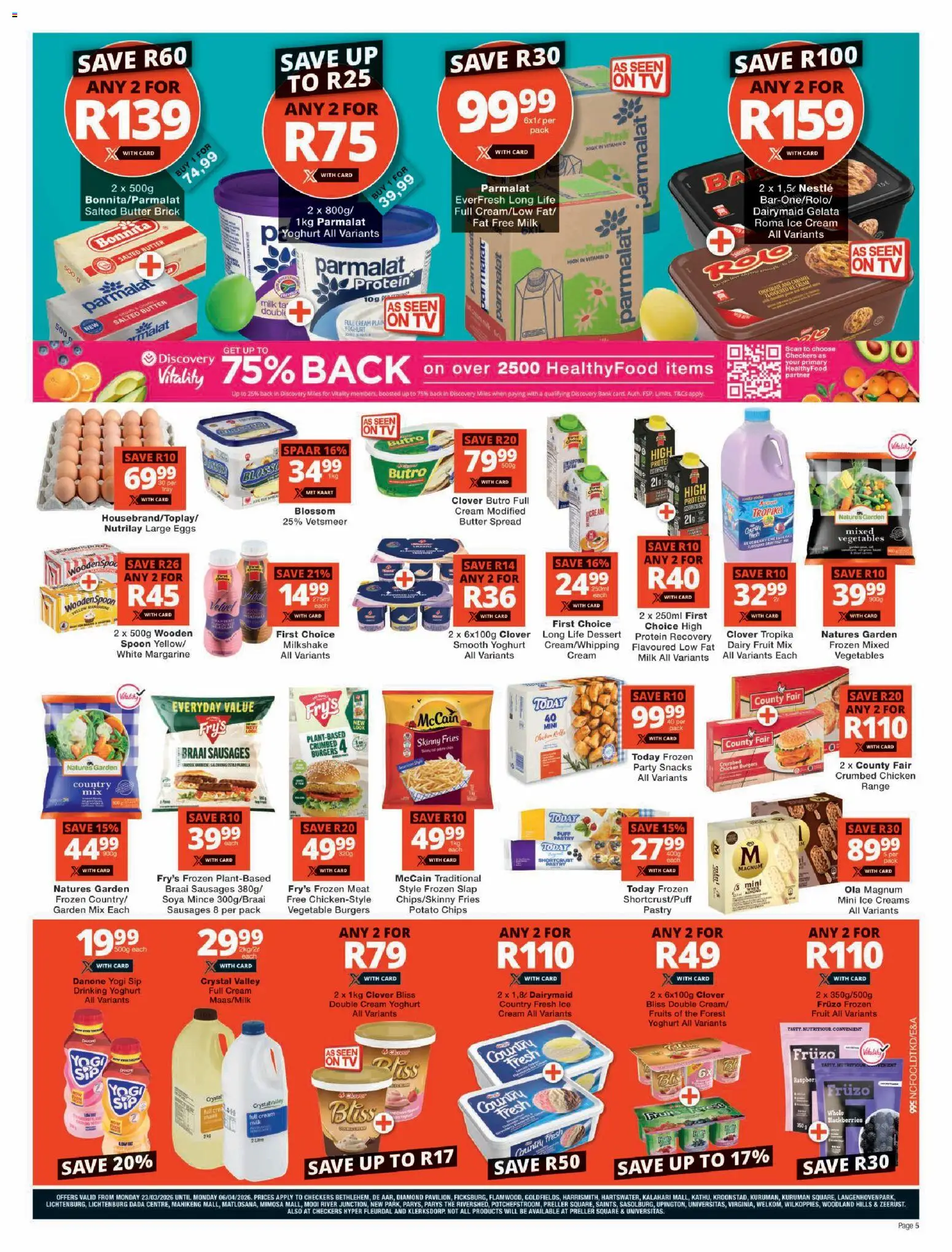 New Checkers catalogue – valid from 23.03.2026 | Page: 5 | Products: Yoghurt, TV, Cream, Ice cream