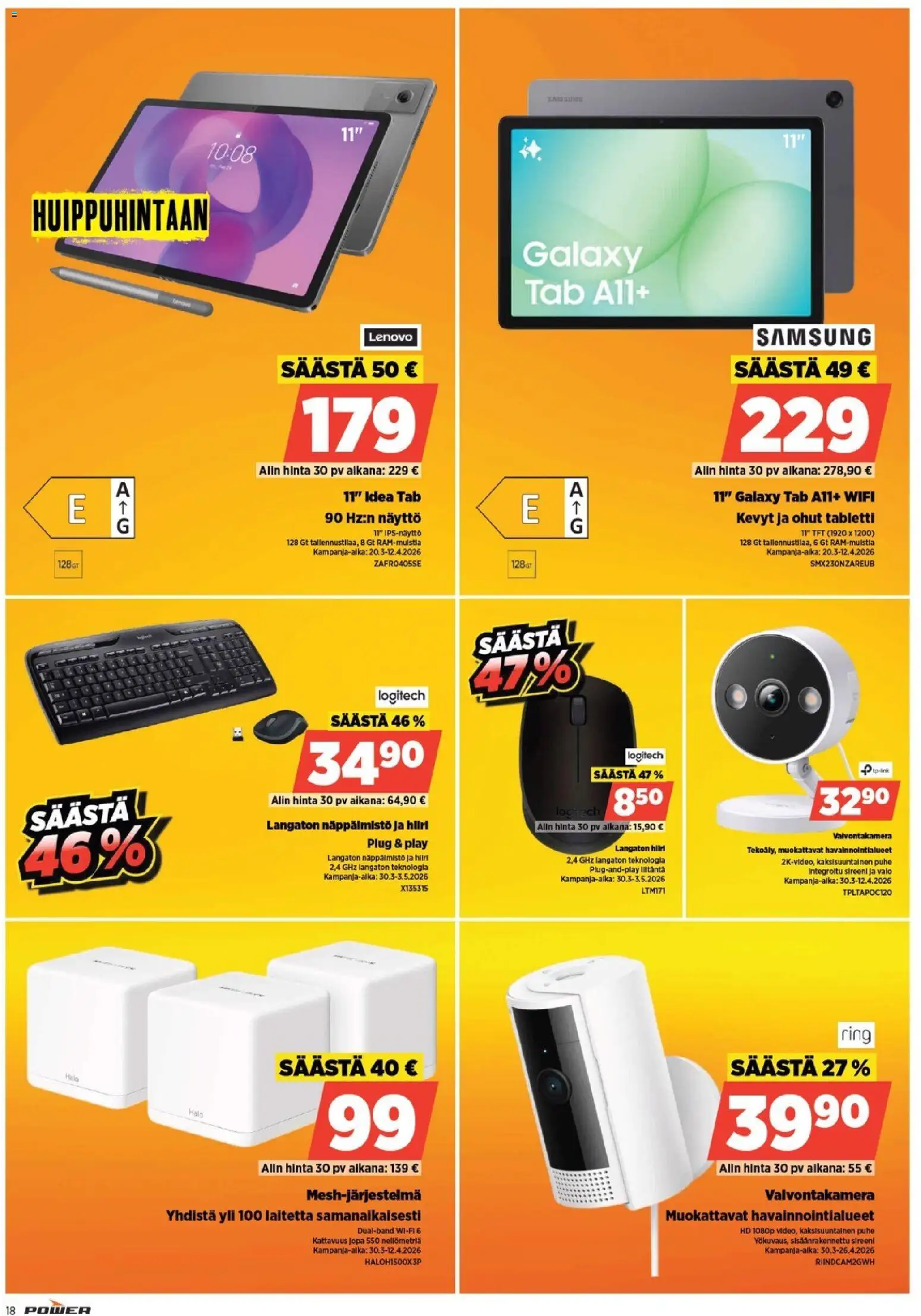 Power tarjoukset – voimassa 21.04.2026 alkaen | Sivu: 18 | Tuotteet: Valvontakamera, Tabletti, Näyttö
