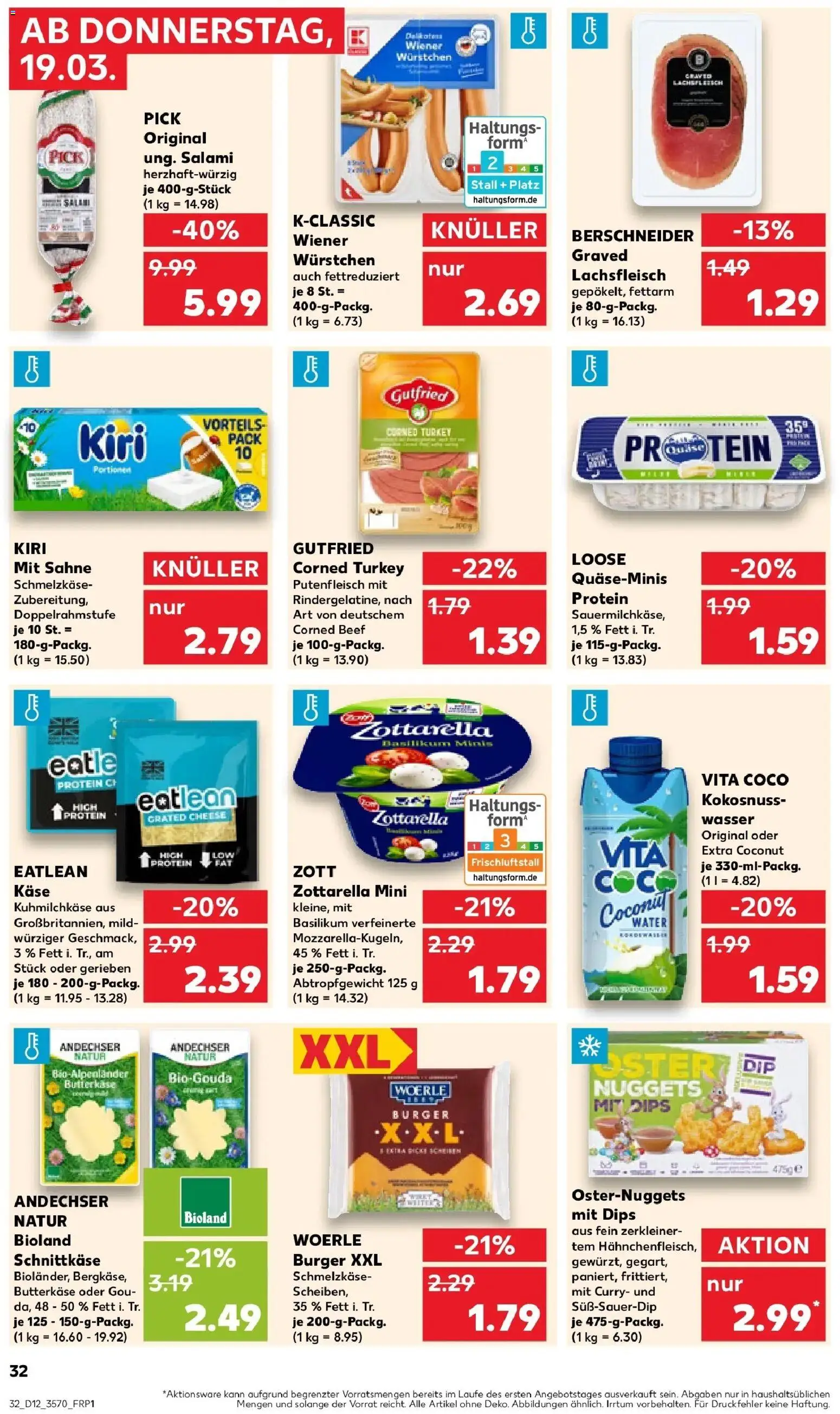 Kaufland Prospekt Stendal	 – gültig ab 19.03.2026 | Seite: 32 | Produkte: Wiener wurstchen, Mozzarella, Salami, Sahne